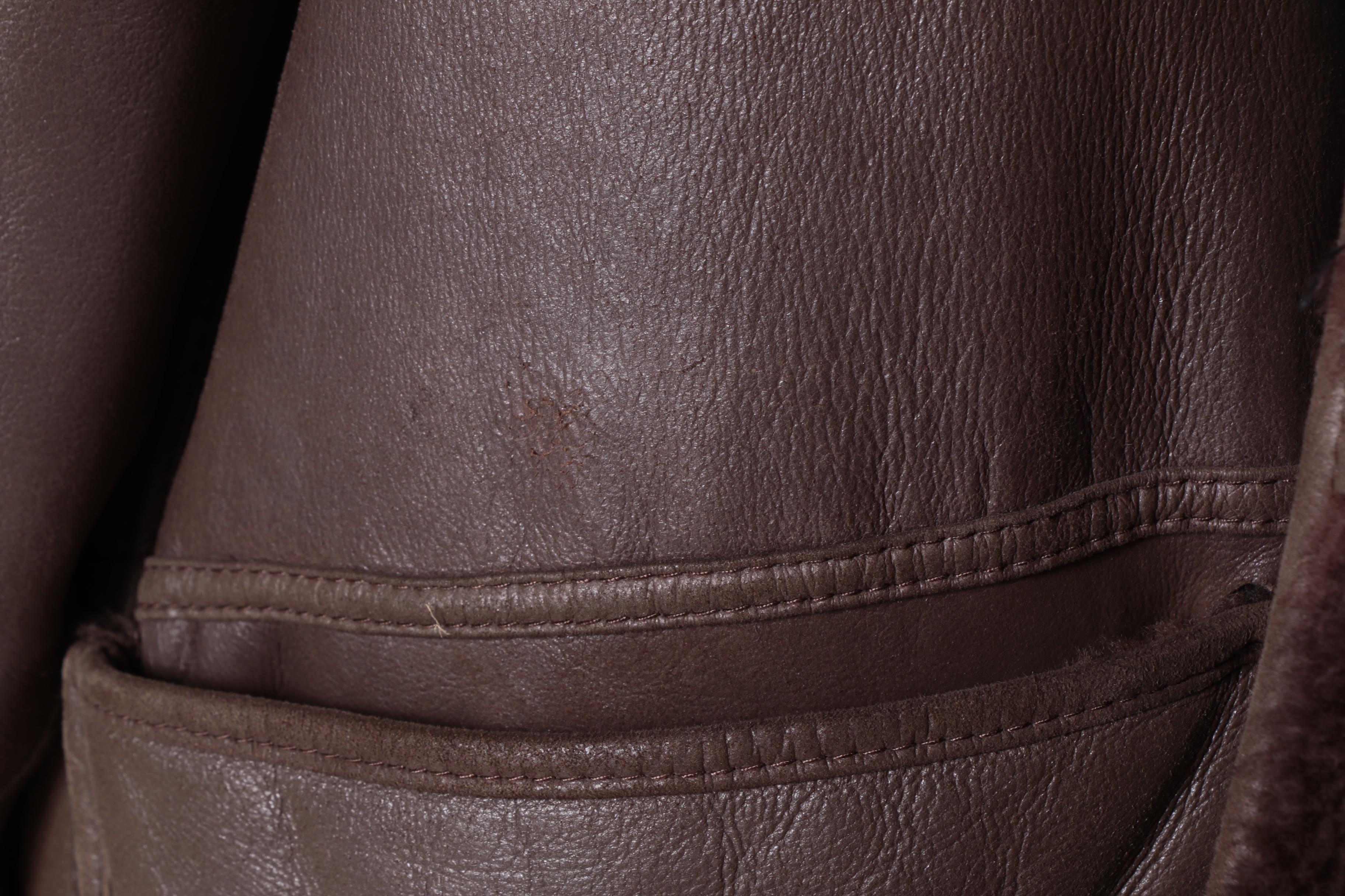 Women's Vintage Brown Leather Coat with Sheared Sheepskin Fur Lining