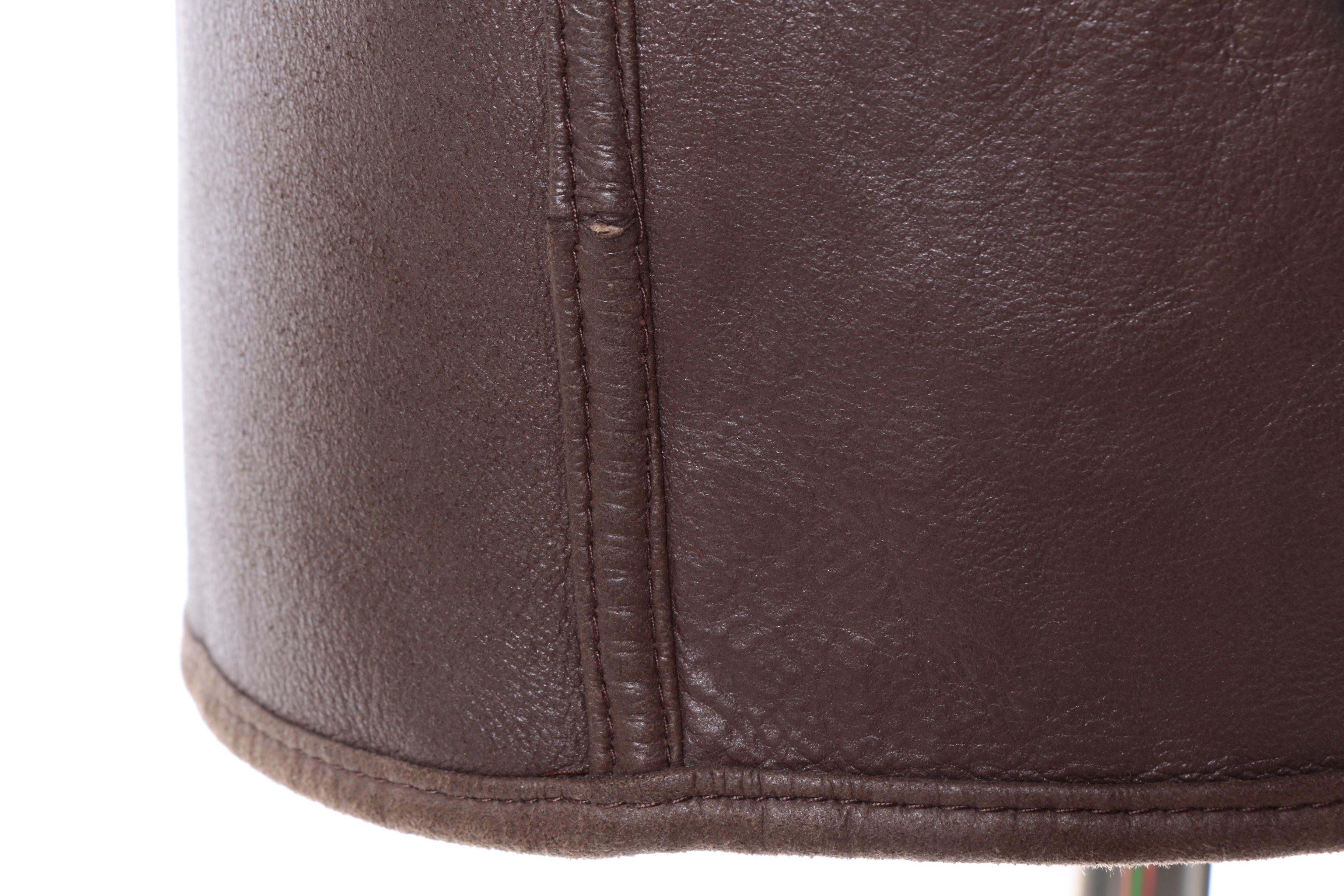 Women's Vintage Brown Leather Coat with Sheared Sheepskin Fur Lining