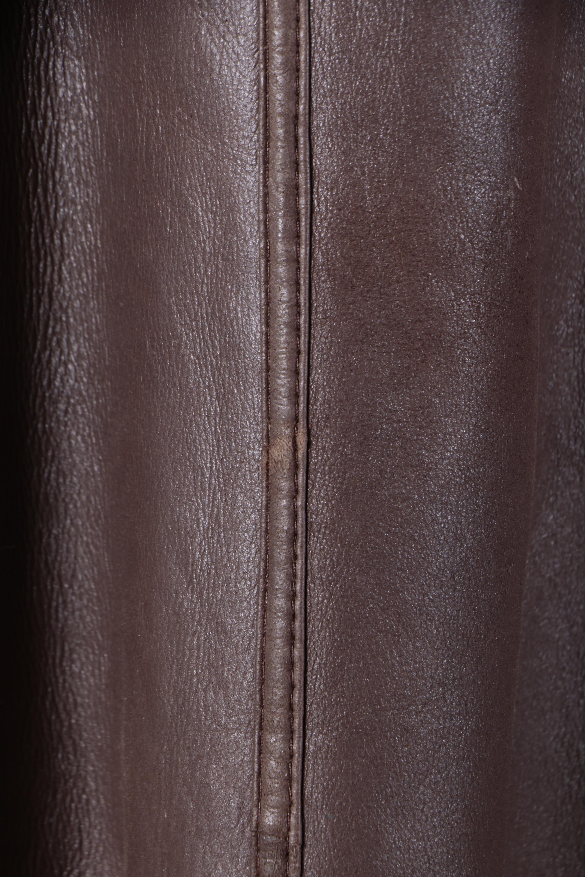 Women's Vintage Brown Leather Coat with Sheared Sheepskin Fur Lining