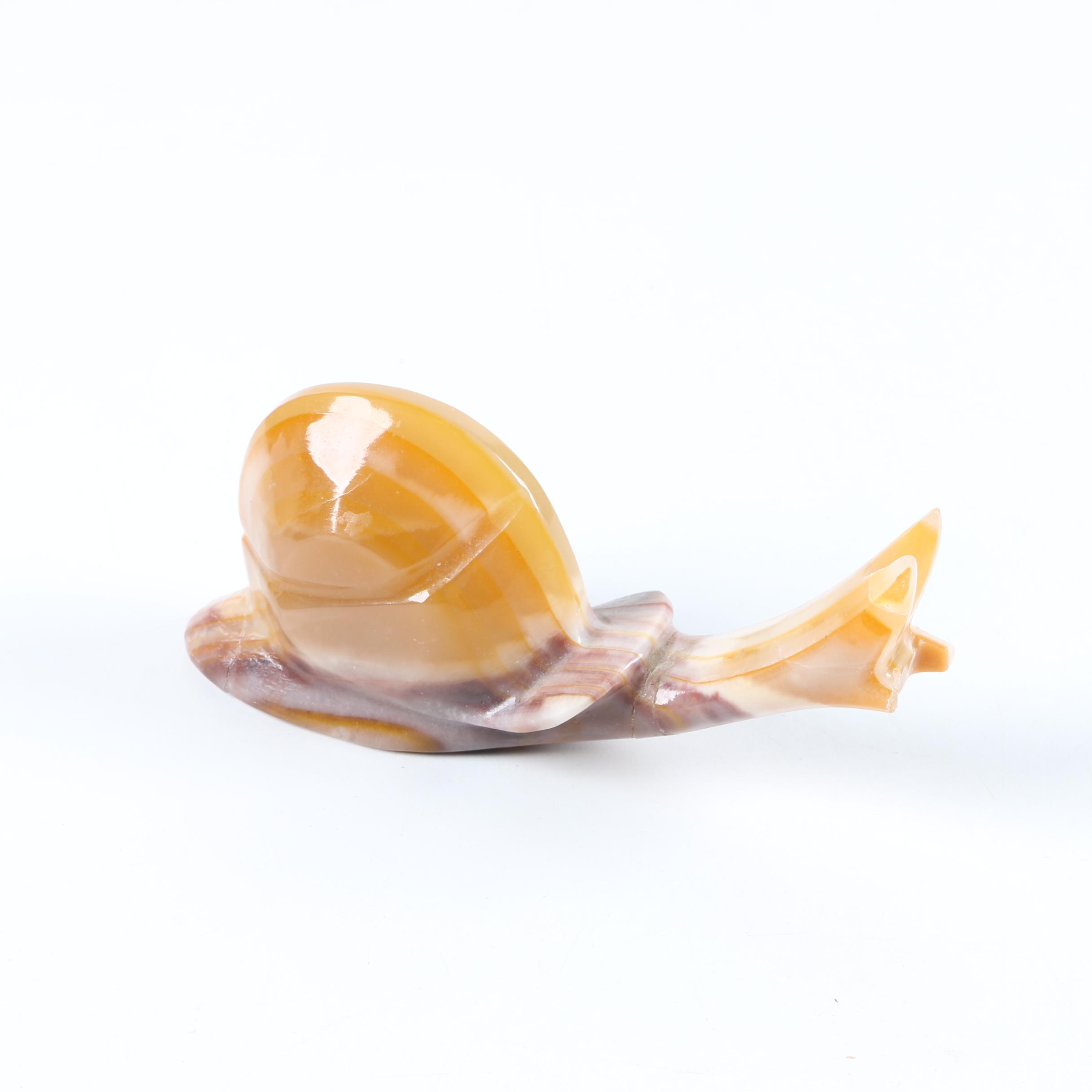 Carved Banded Calcite Snail Figurine