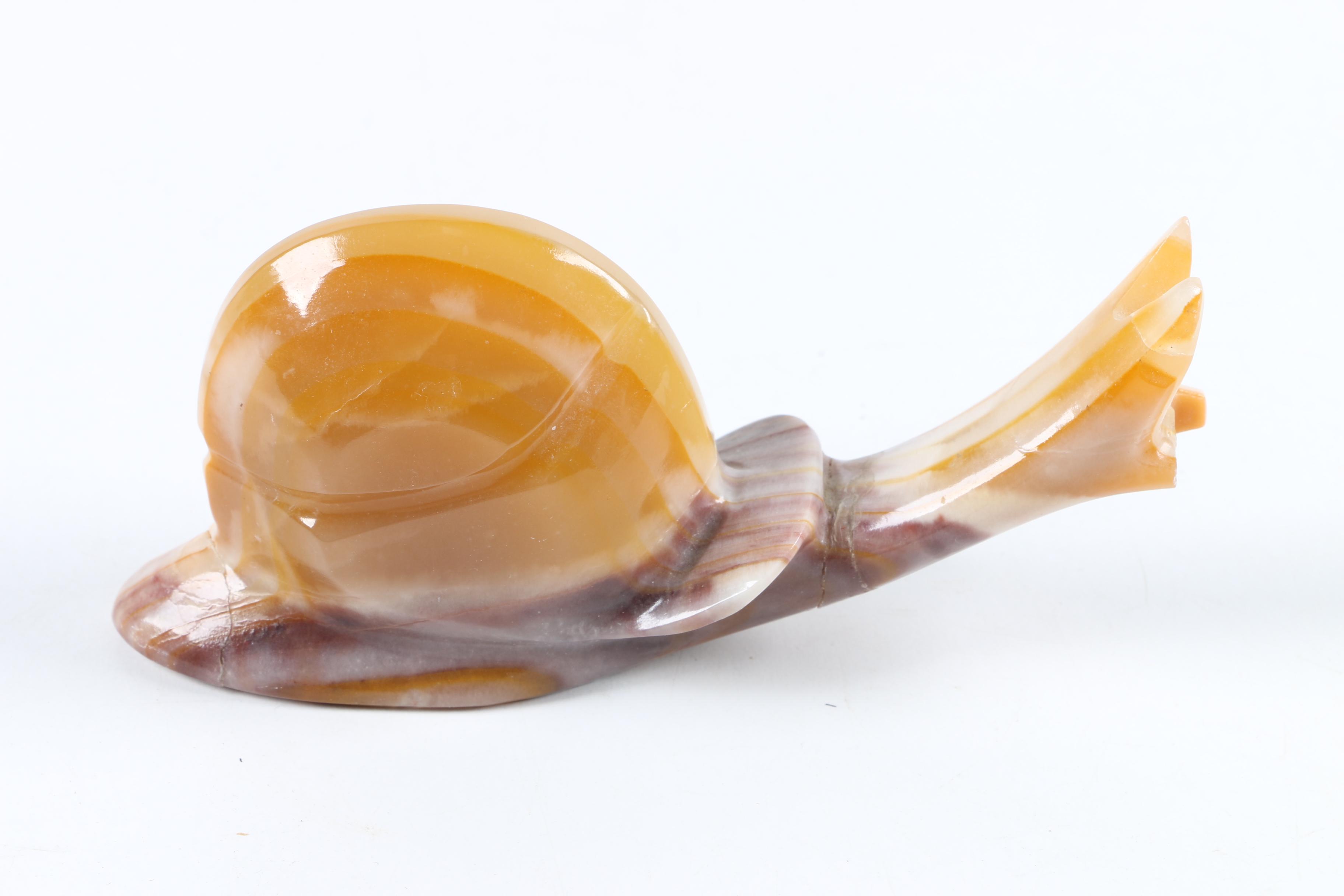Carved Banded Calcite Snail Figurine