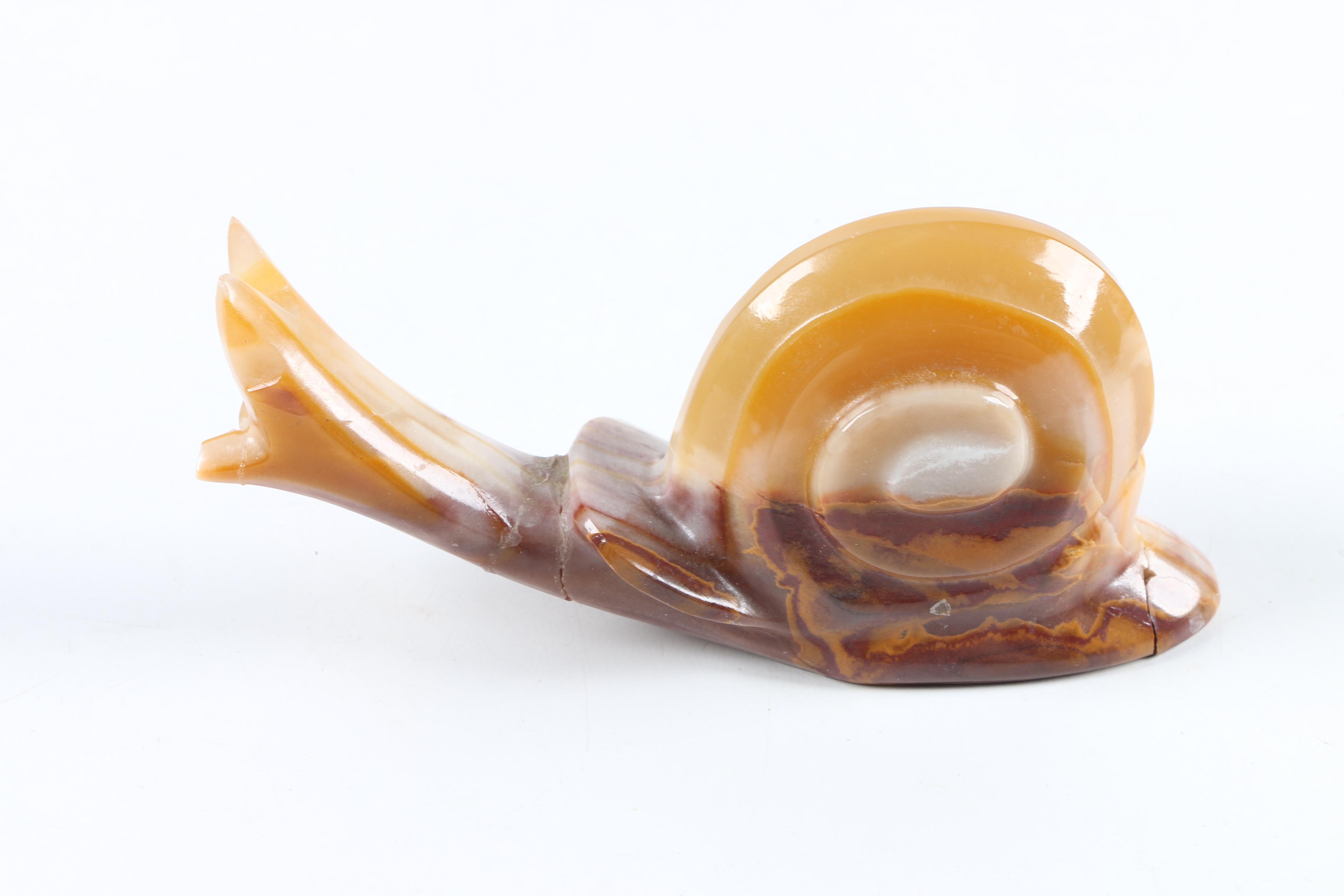 Carved Banded Calcite Snail Figurine