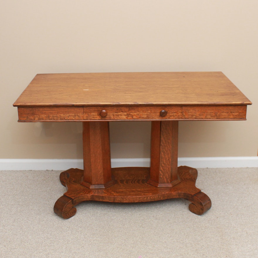 Quarter Sawn Oak Double Pedestal Library Table