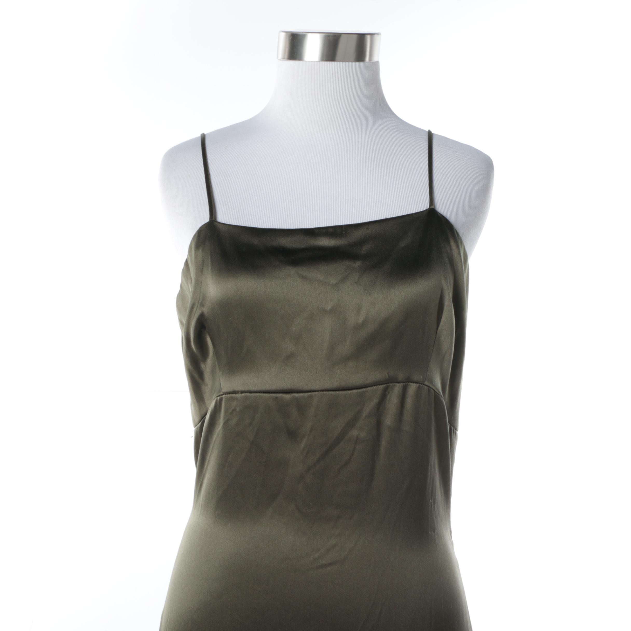 Vera Wang Olive Green Silk Sleeveless Evening Sample Dress