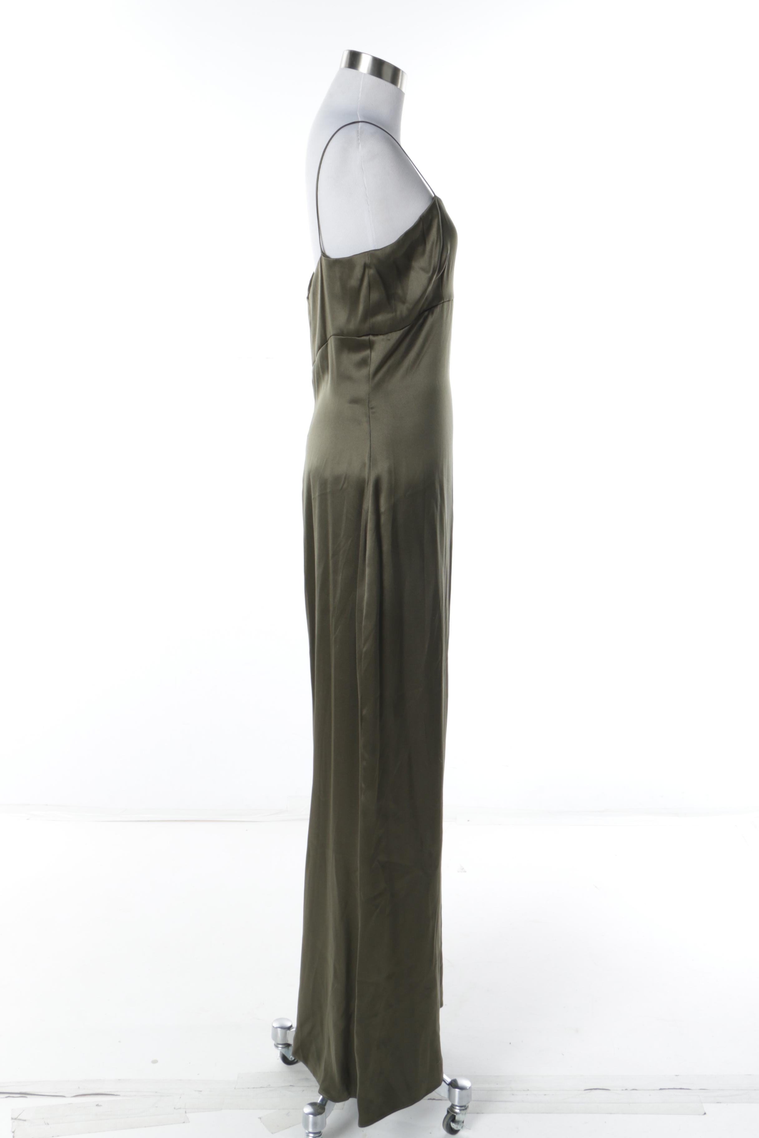 Vera Wang Olive Green Silk Sleeveless Evening Sample Dress