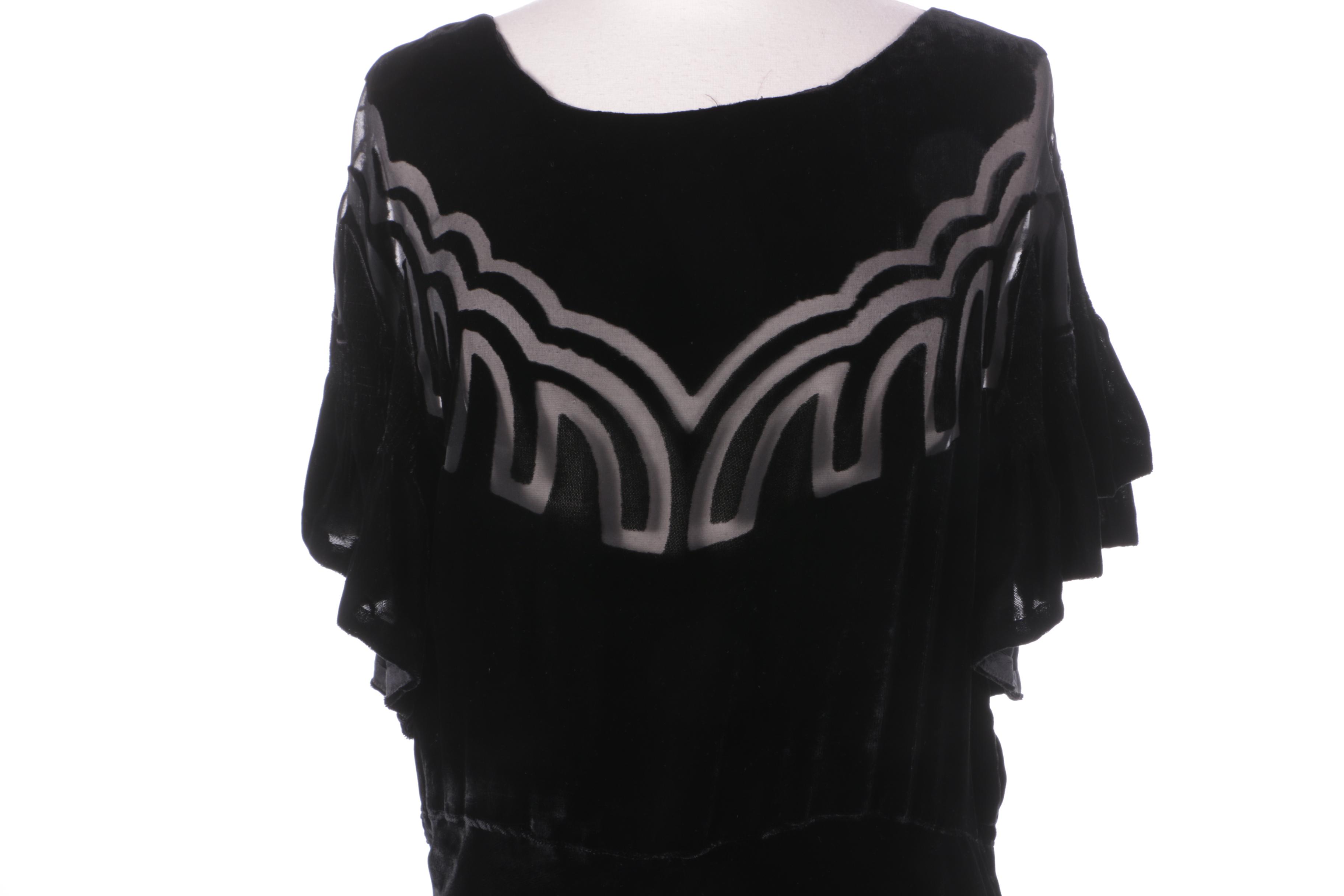 Circa Late 1930s-Early 1940s Vintage Black Velvet Evening Gowns and Jacket