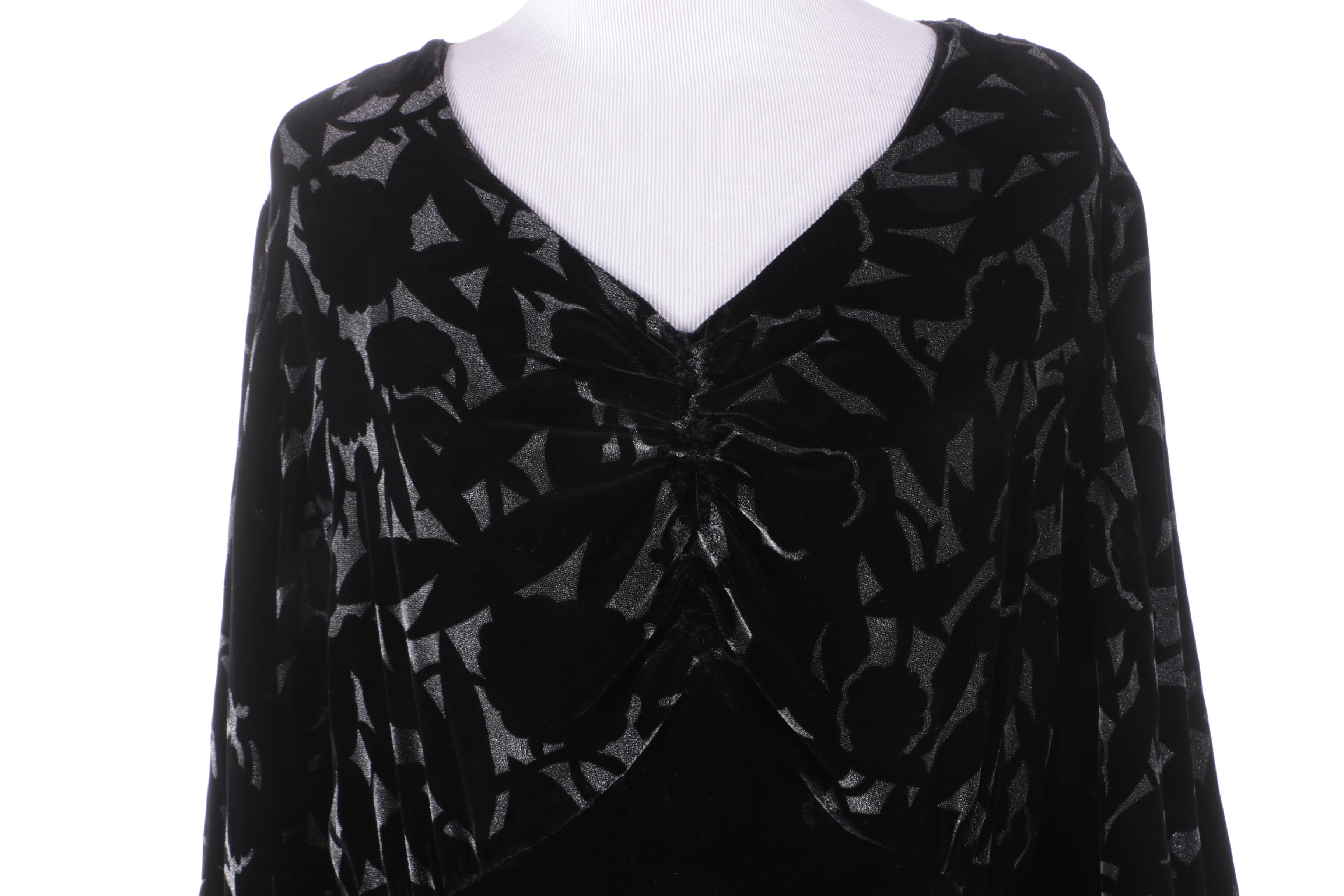 Circa Late 1930s-Early 1940s Vintage Black Velvet Evening Gowns and Jacket