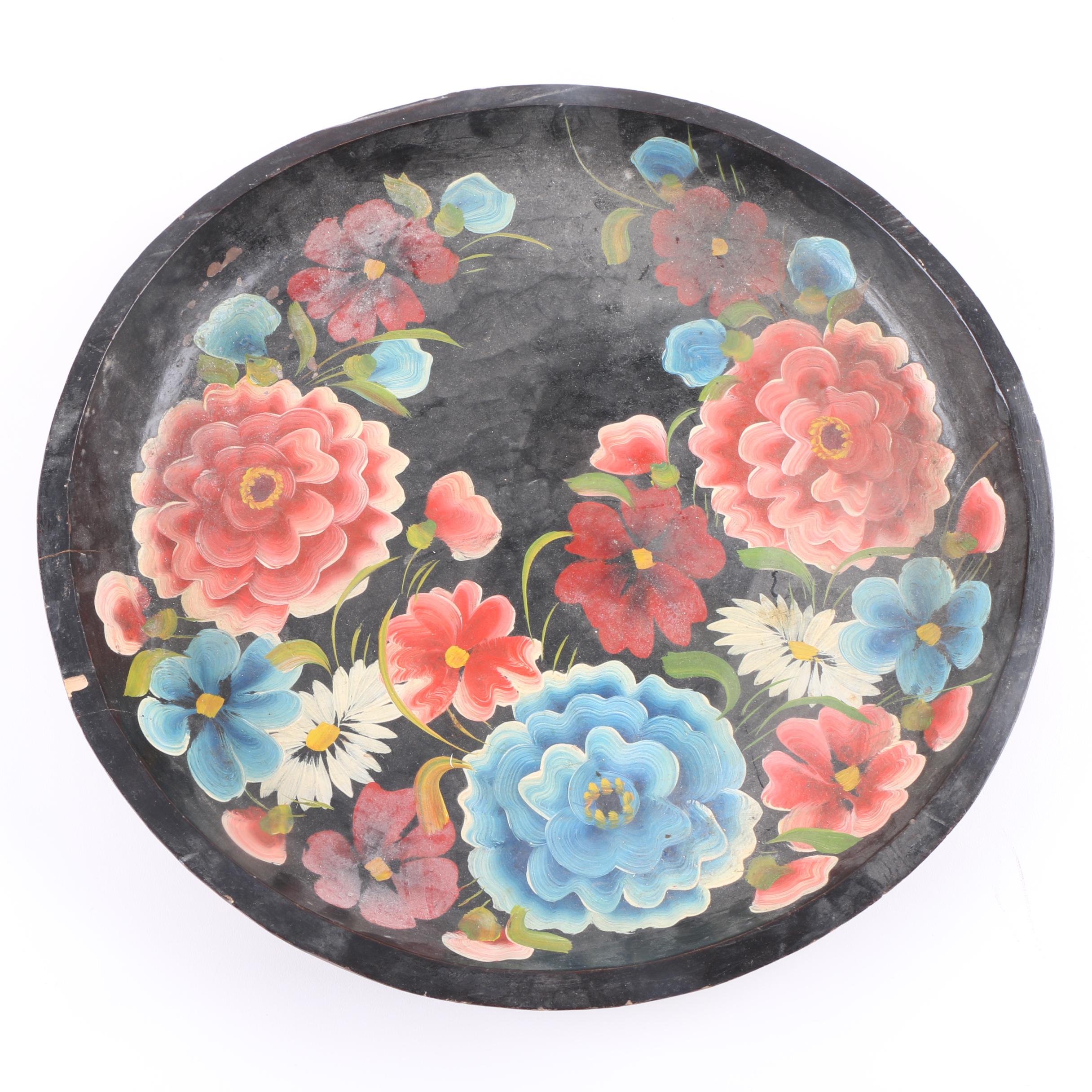 Vintage Toleware Hand-Painted Wooden Tray