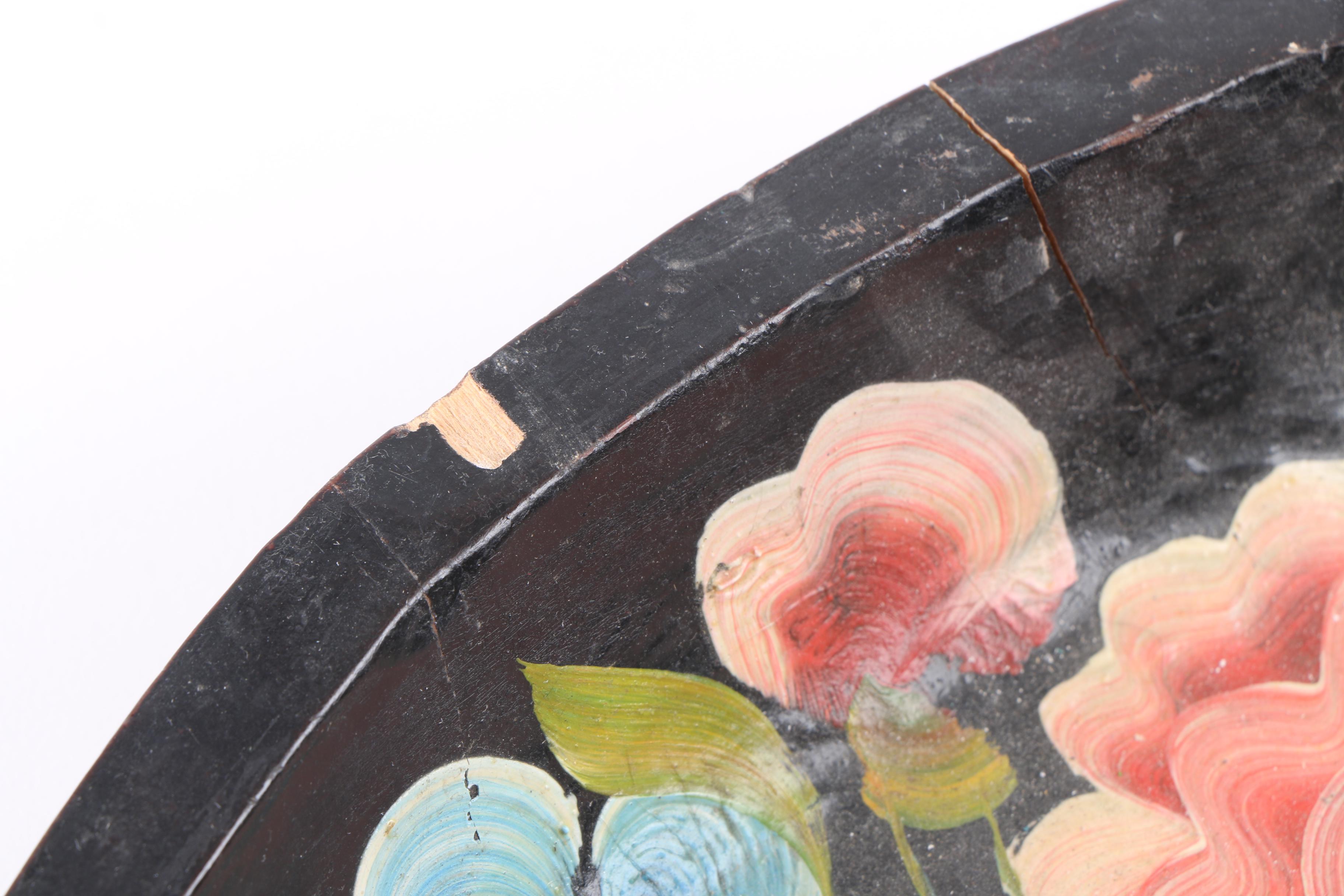 Vintage Toleware Hand-Painted Wooden Tray