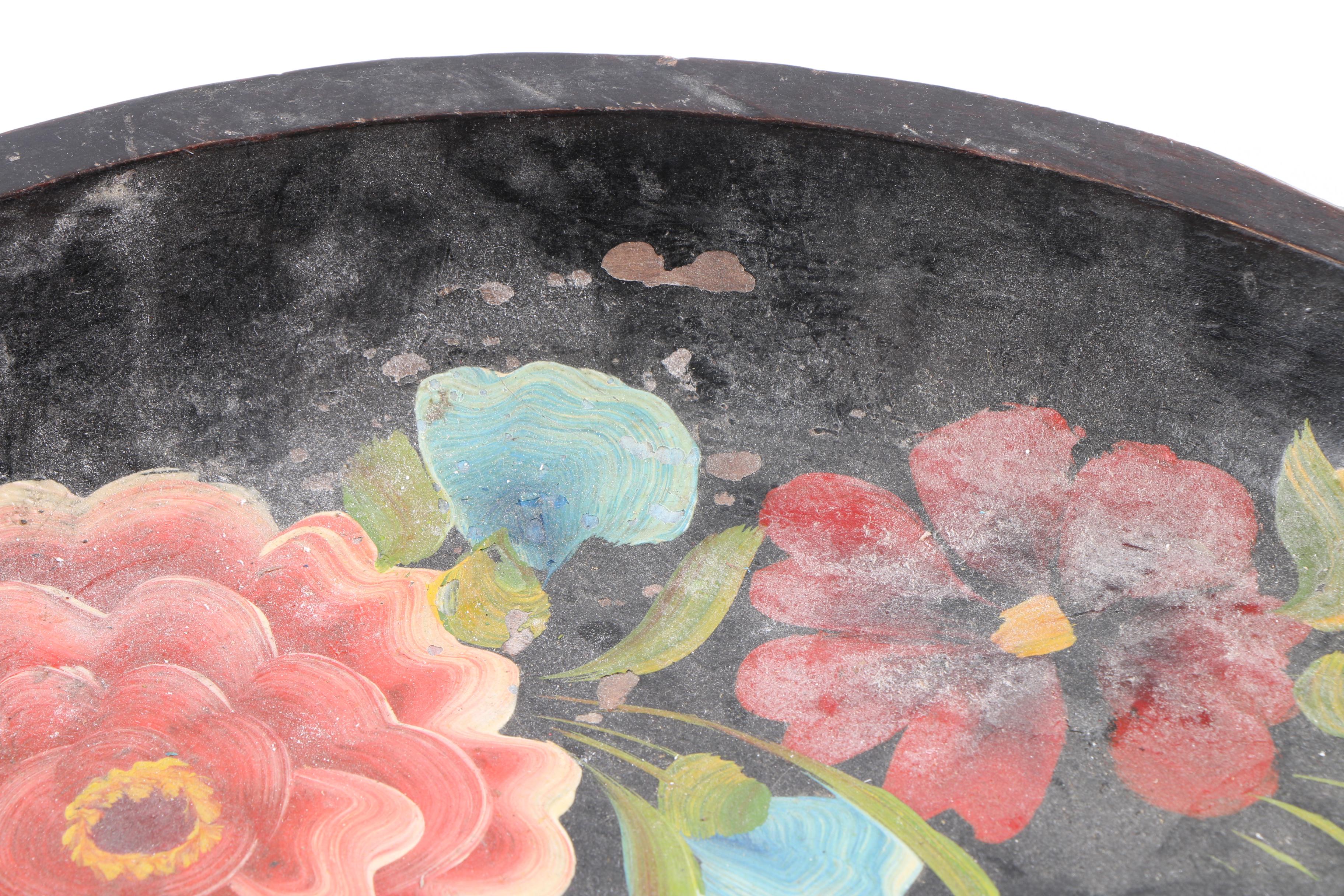 Vintage Toleware Hand-Painted Wooden Tray