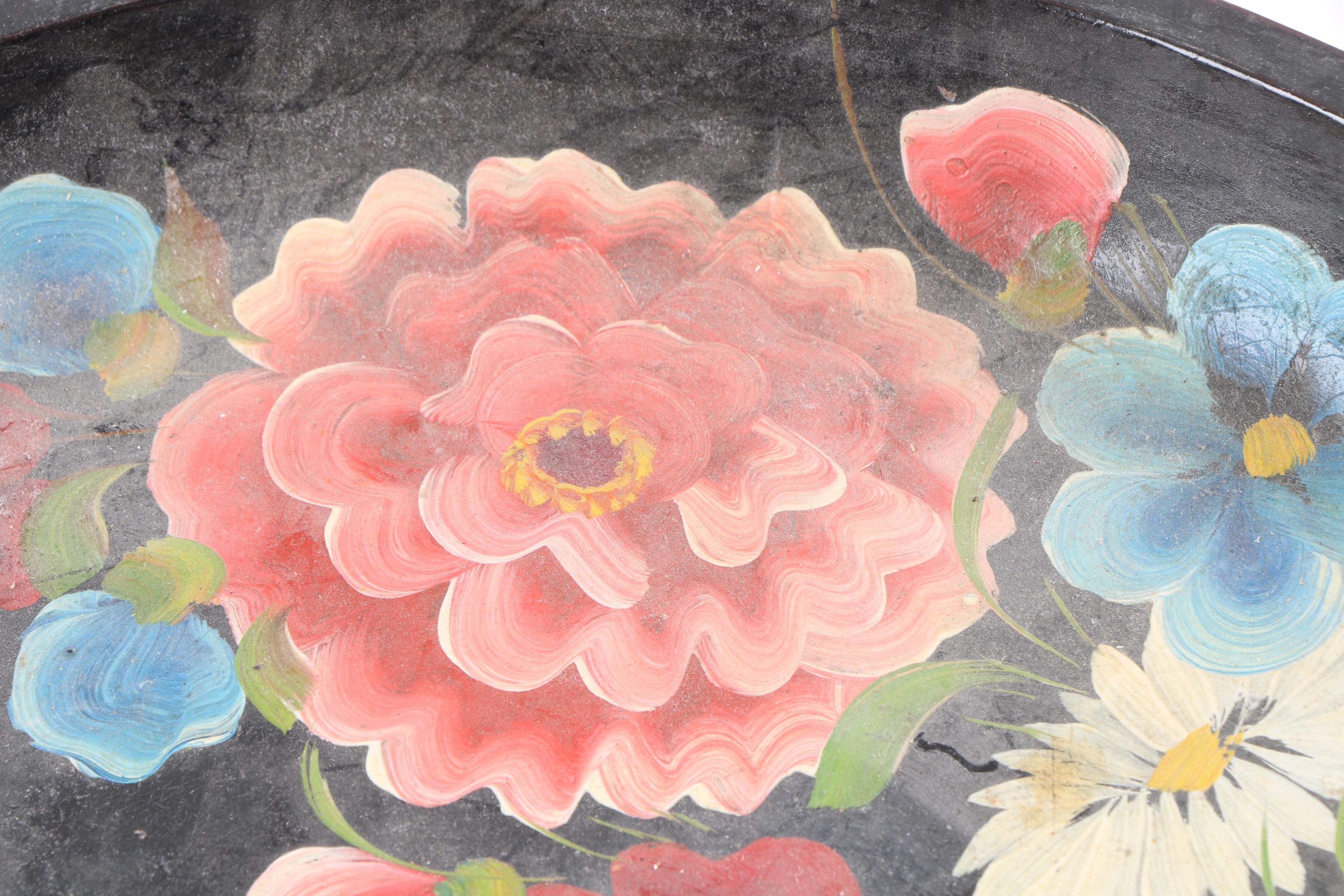 Vintage Toleware Hand-Painted Wooden Tray