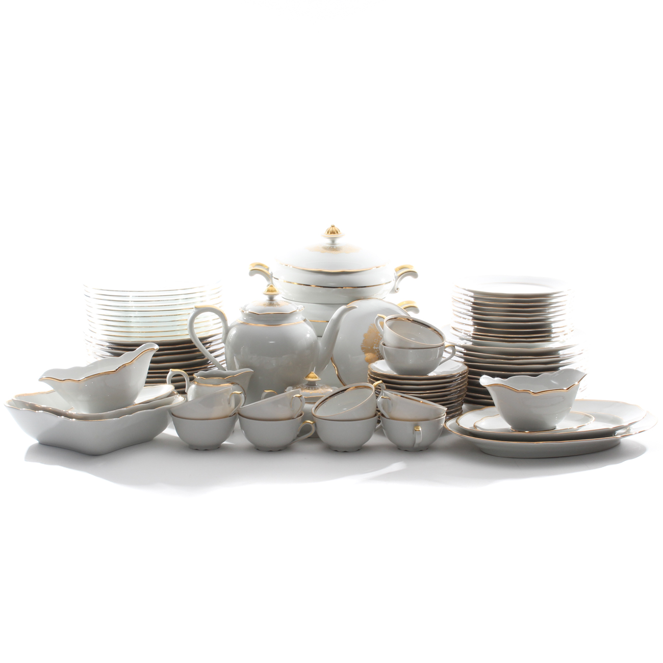 Vintage Mitterteich Bavaria Dinnerware Set with Glass Salad Plates