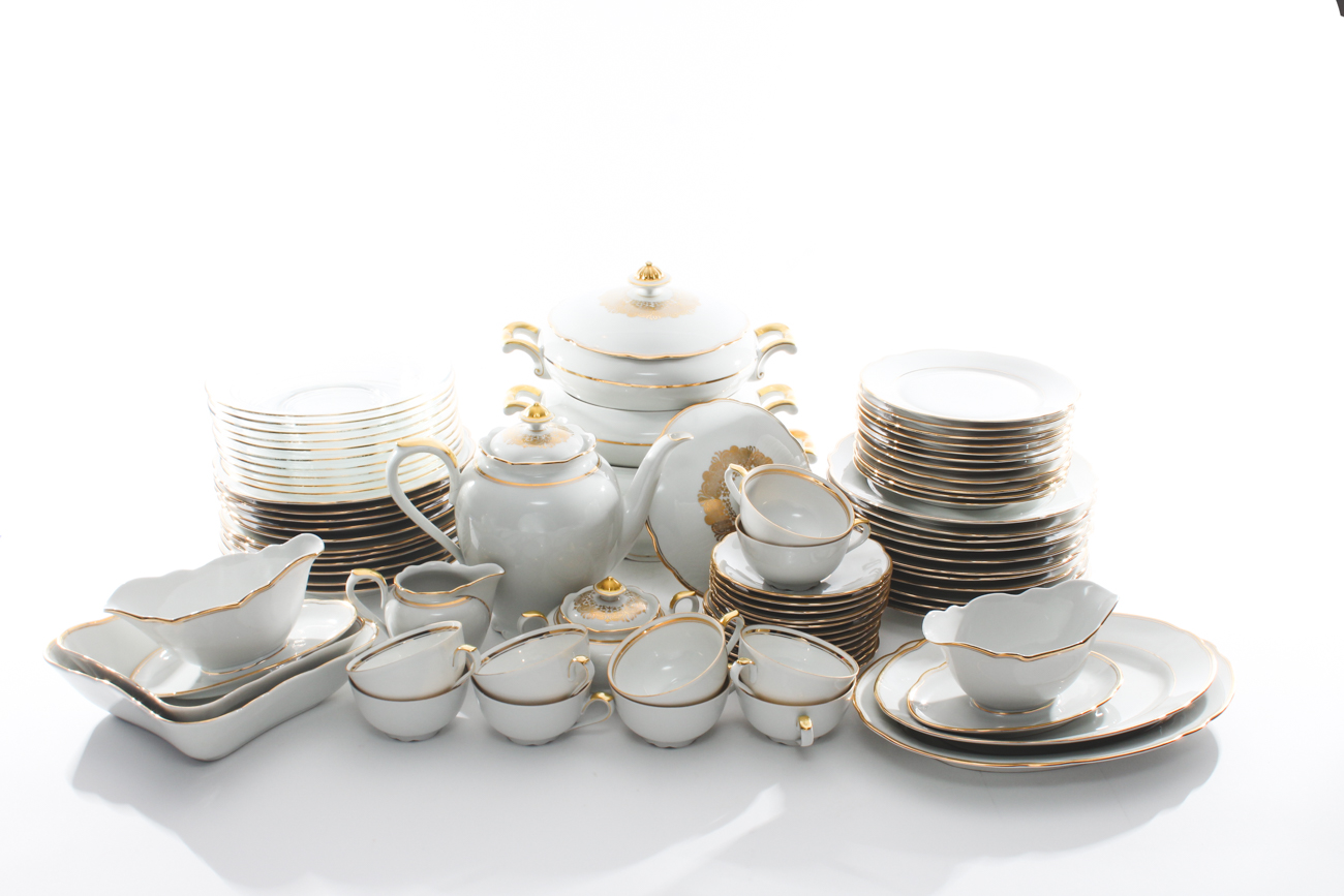 Vintage Mitterteich Bavaria Dinnerware Set with Glass Salad Plates