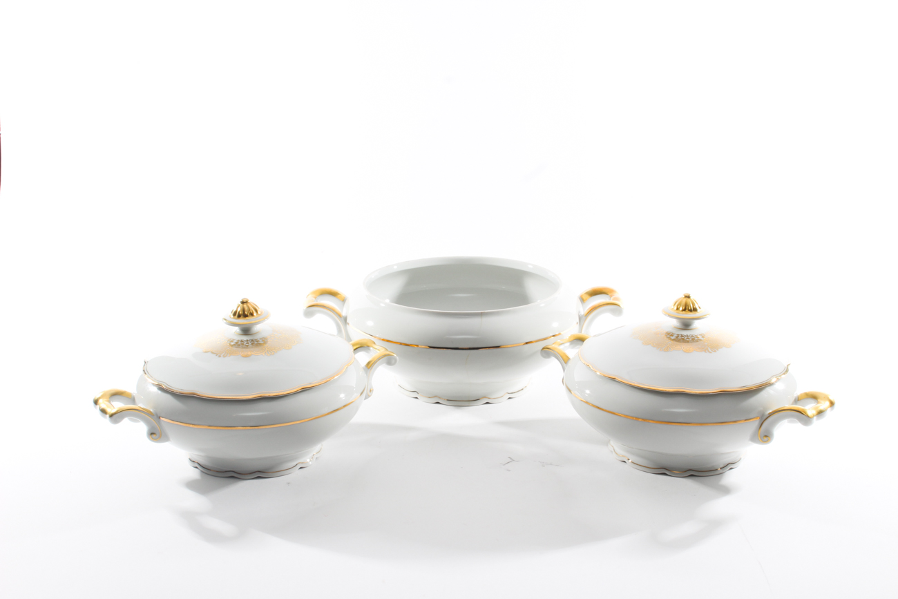 Vintage Mitterteich Bavaria Dinnerware Set with Glass Salad Plates