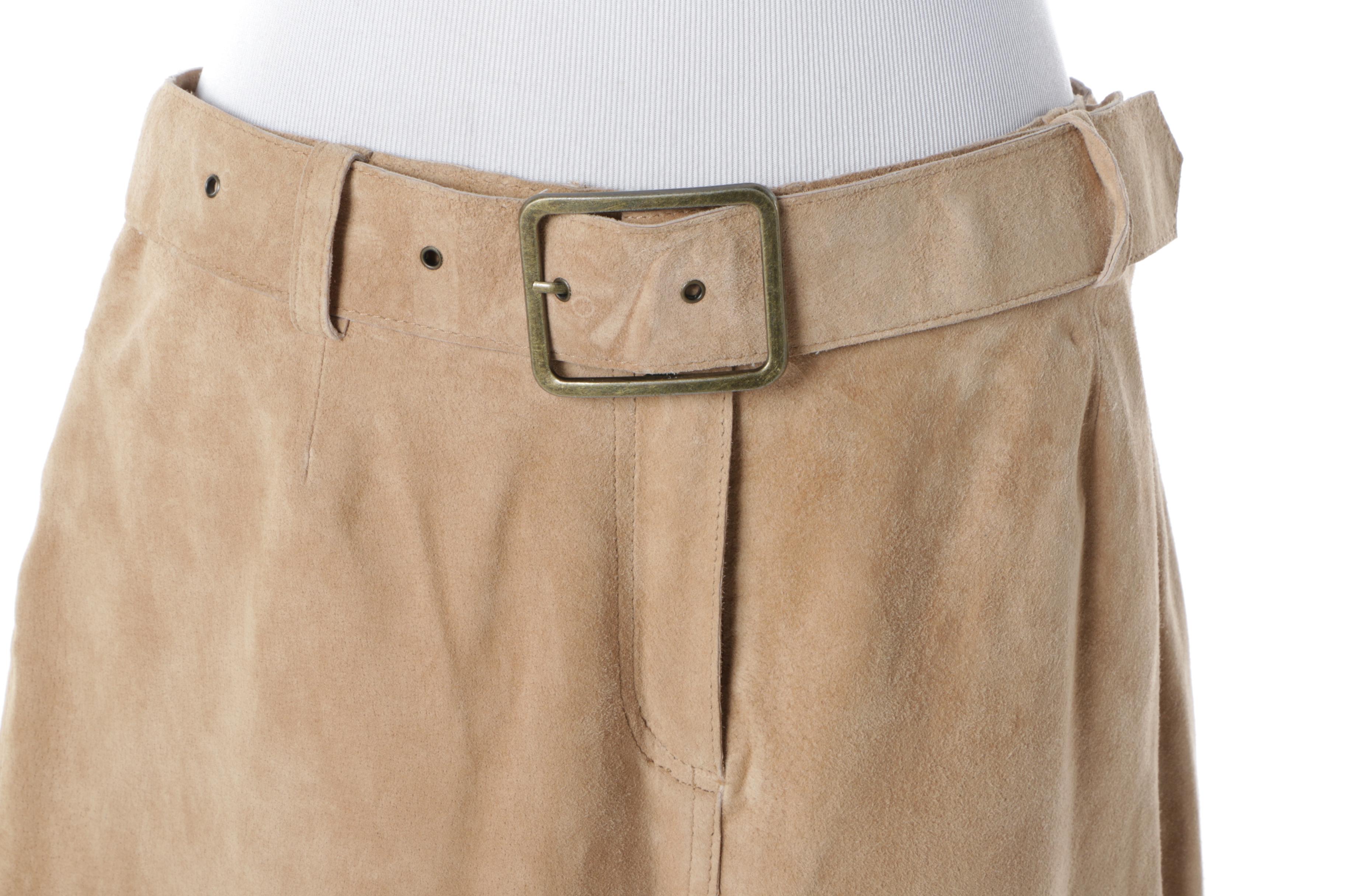 Vintage Margaret Godfrey Tan Suede Skirt with Waist Belt