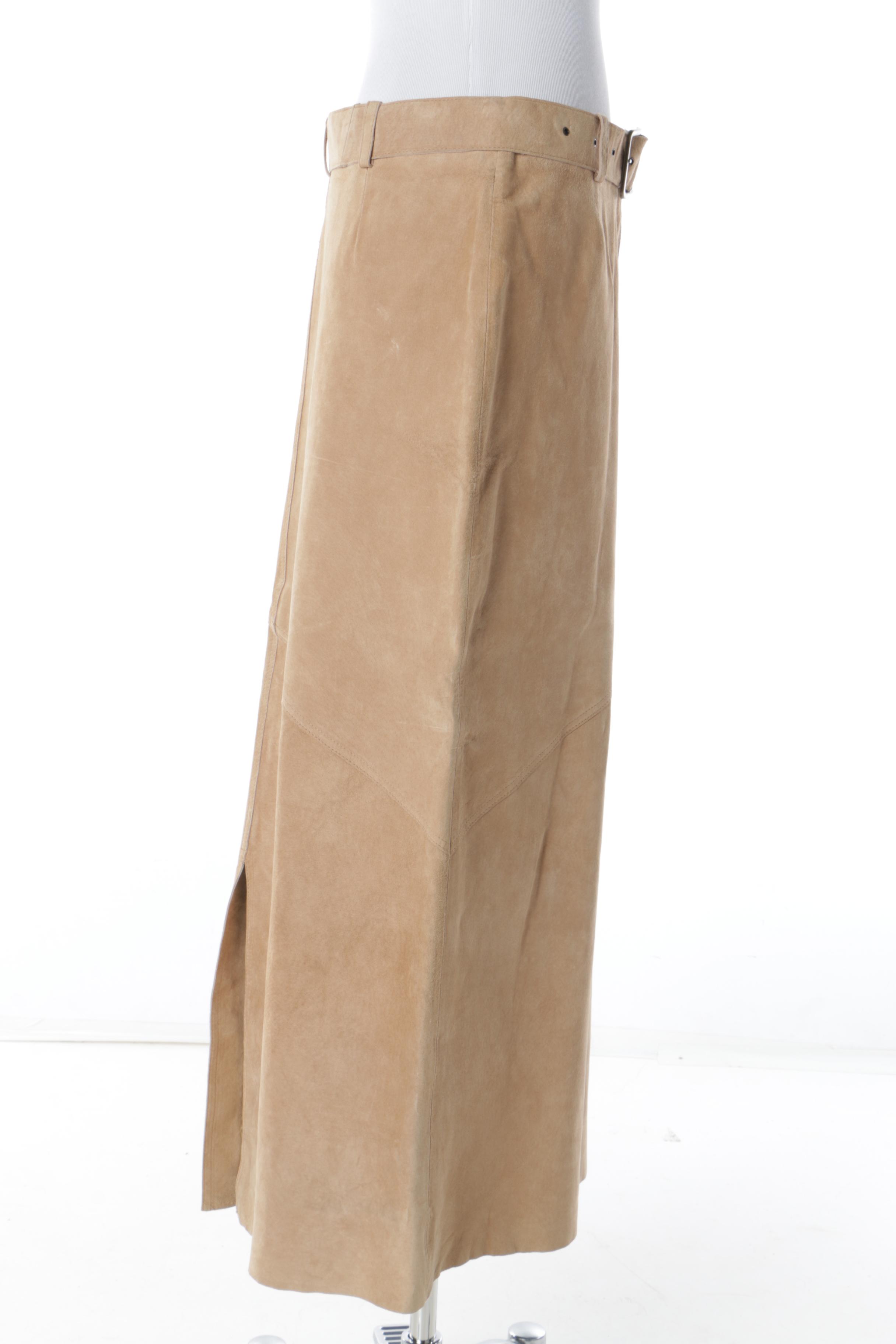 Vintage Margaret Godfrey Tan Suede Skirt with Waist Belt
