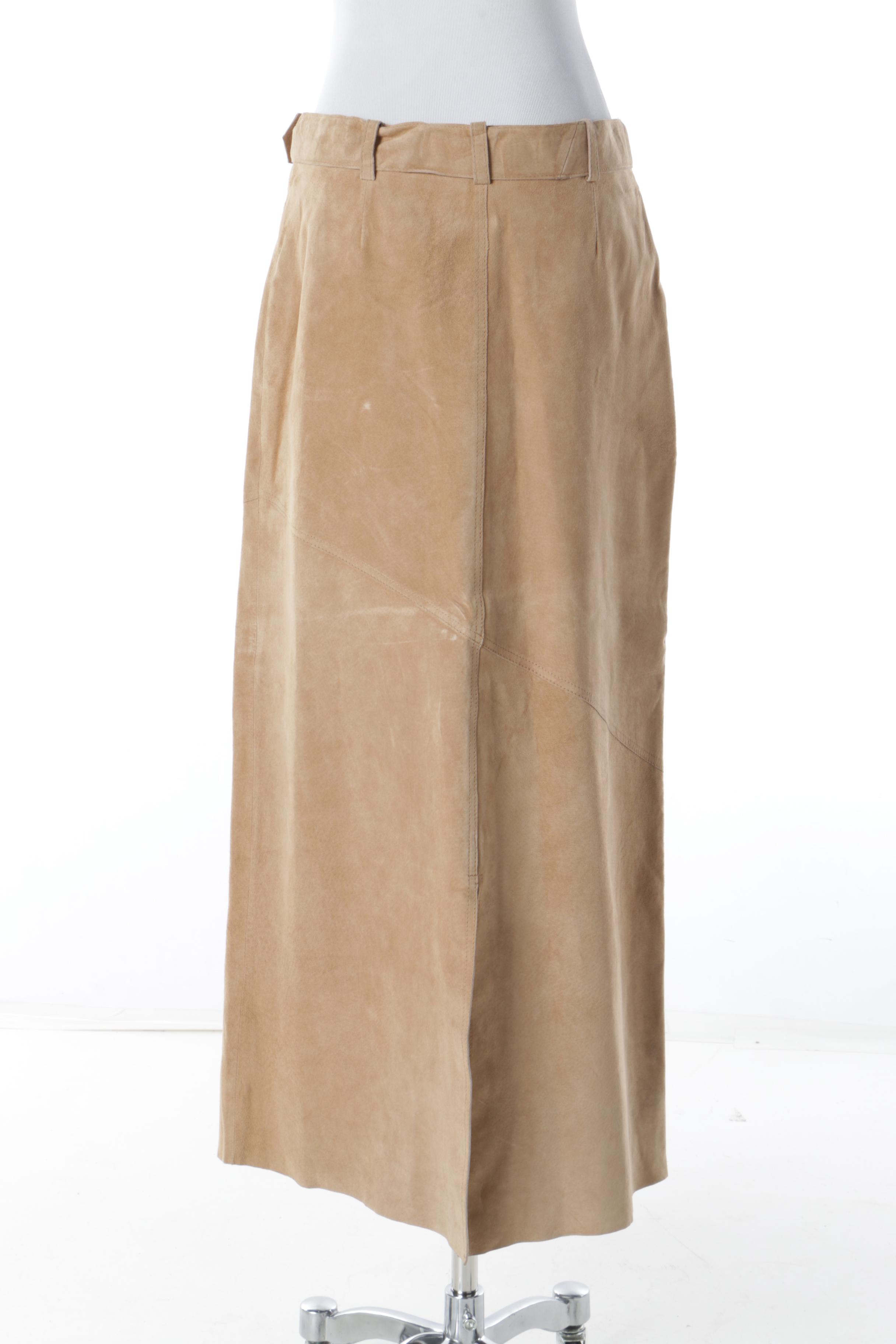 Vintage Margaret Godfrey Tan Suede Skirt with Waist Belt