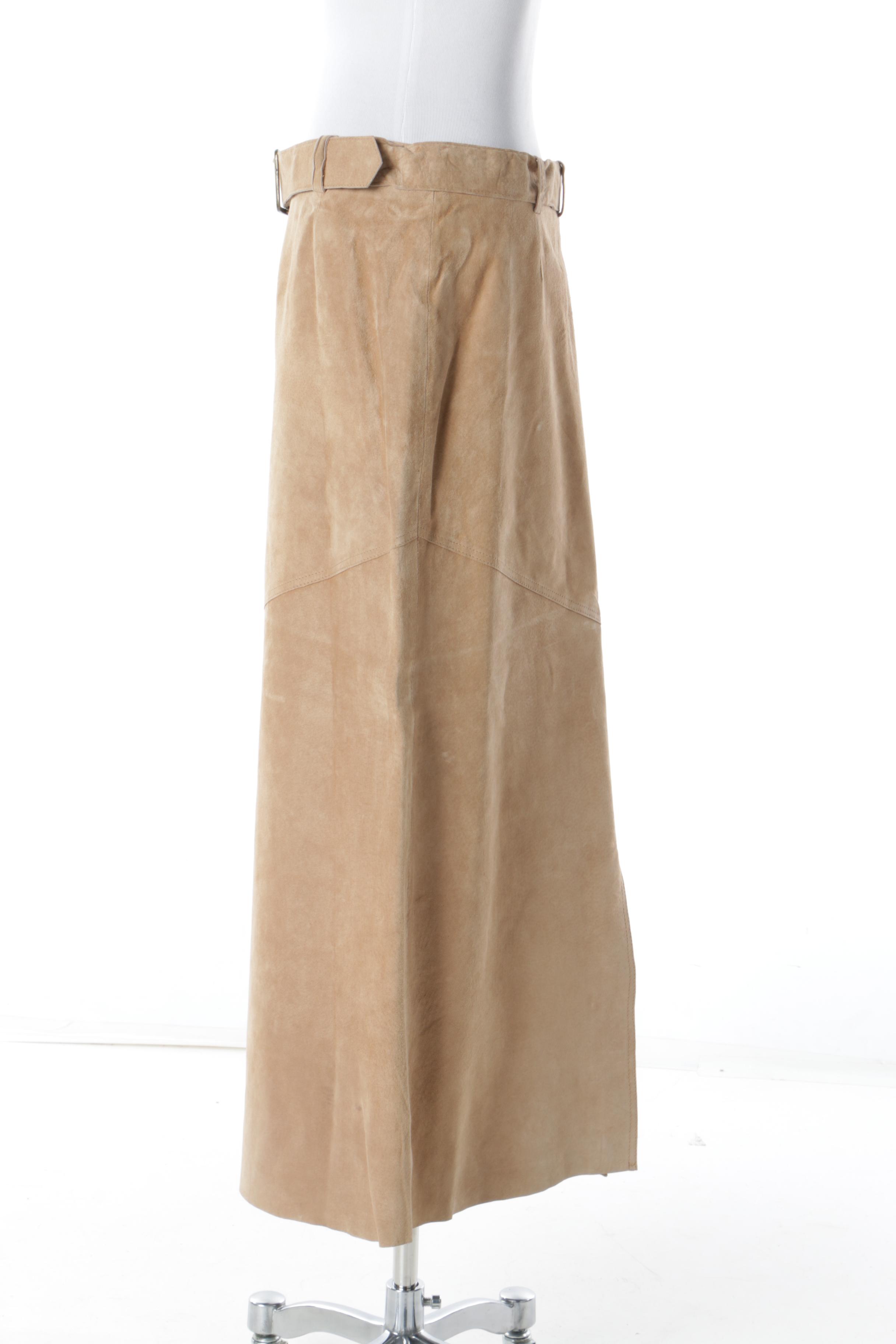 Vintage Margaret Godfrey Tan Suede Skirt with Waist Belt