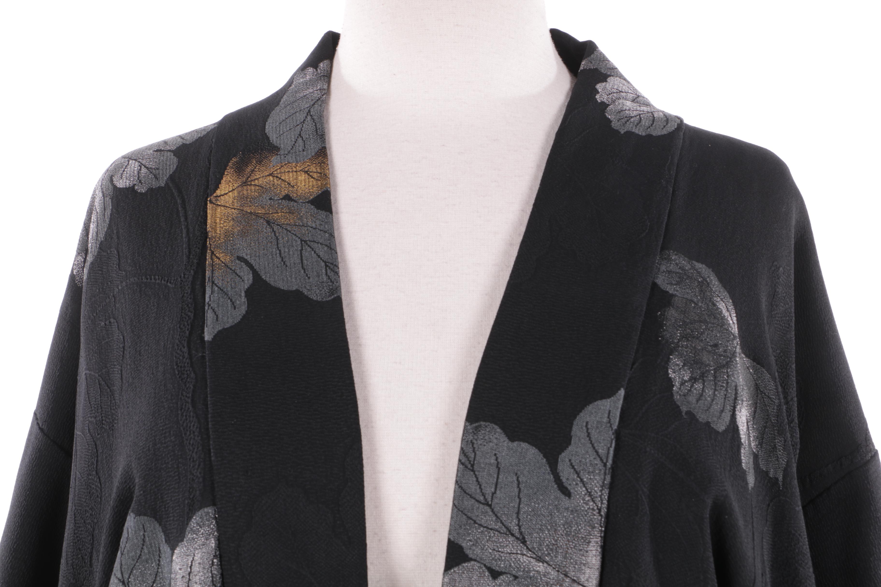 Vintage Japanese Silk Haori Jacket with Maple Leaf Design