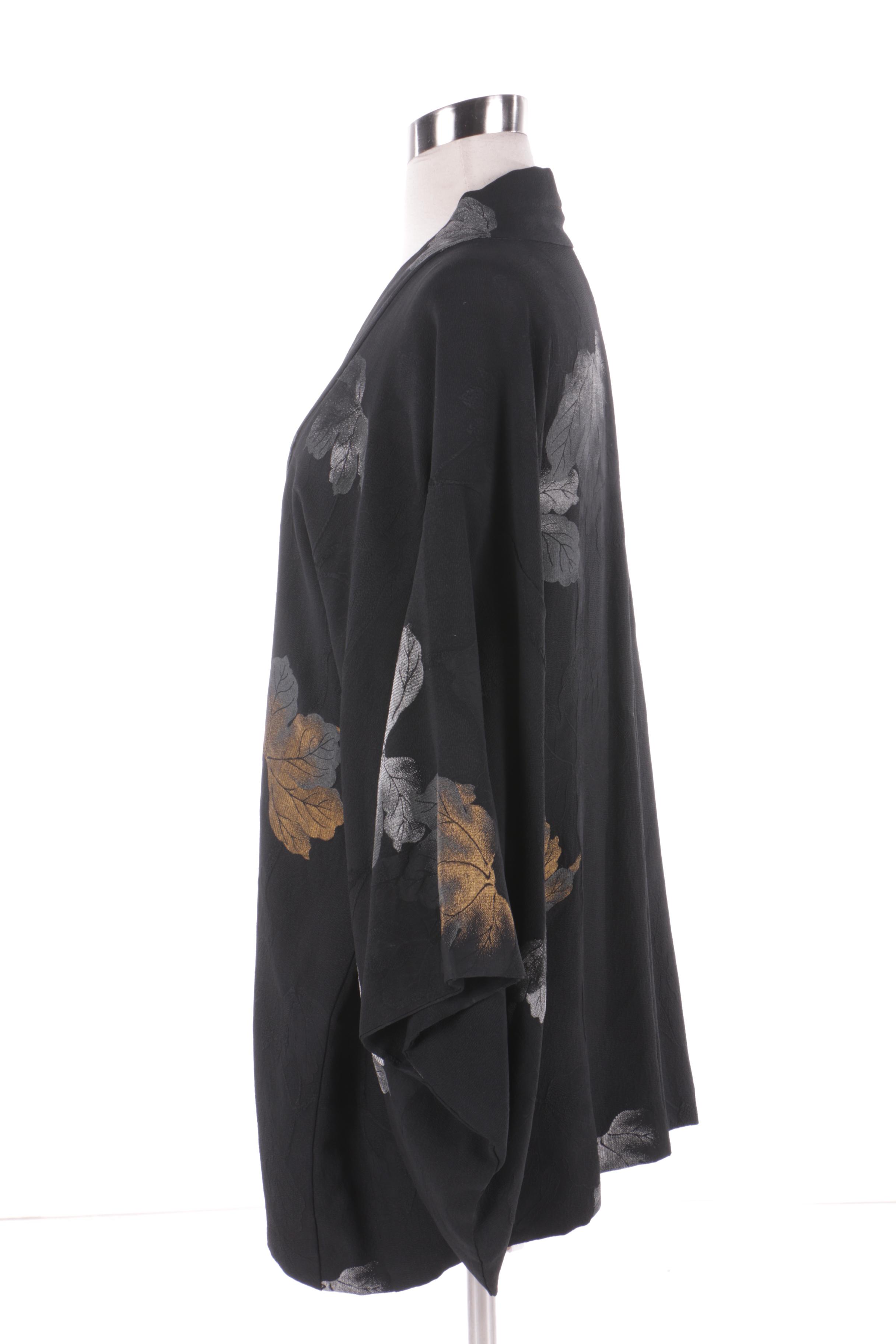 Vintage Japanese Silk Haori Jacket with Maple Leaf Design