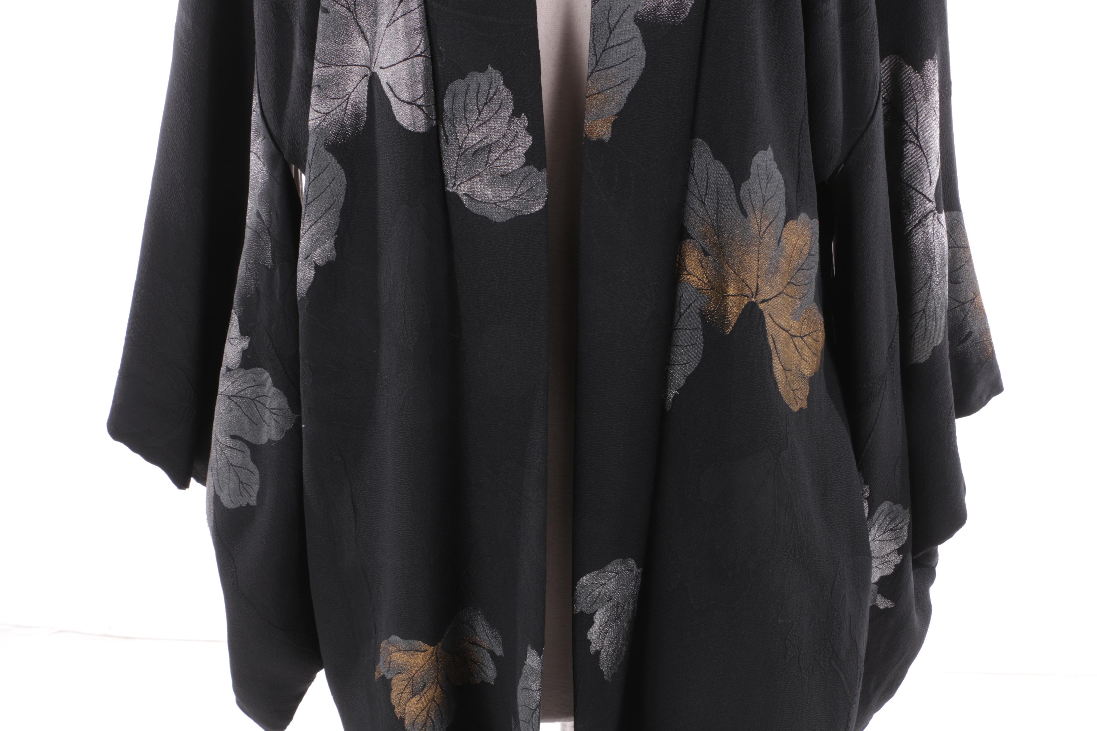 Vintage Japanese Silk Haori Jacket with Maple Leaf Design