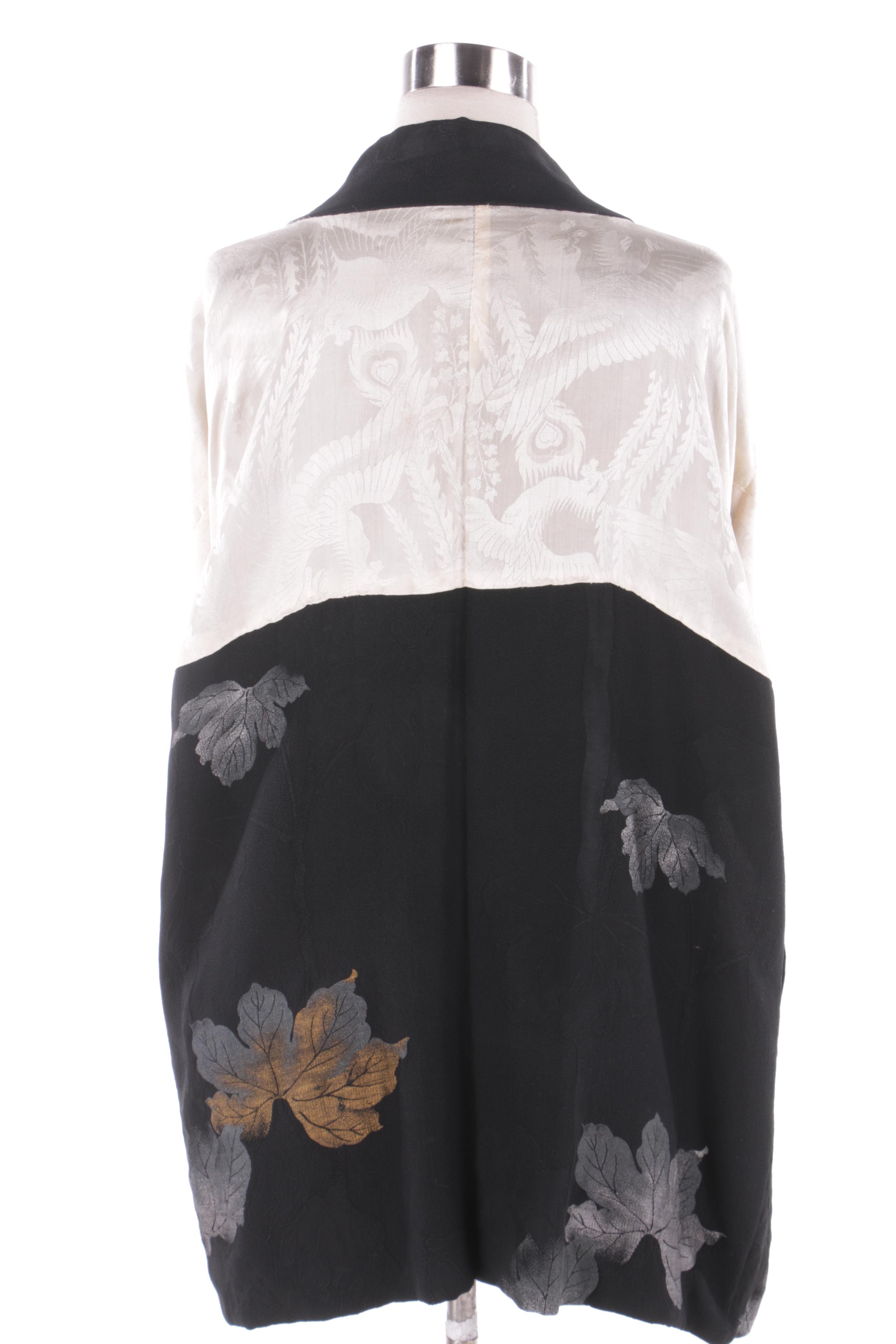 Vintage Japanese Silk Haori Jacket with Maple Leaf Design