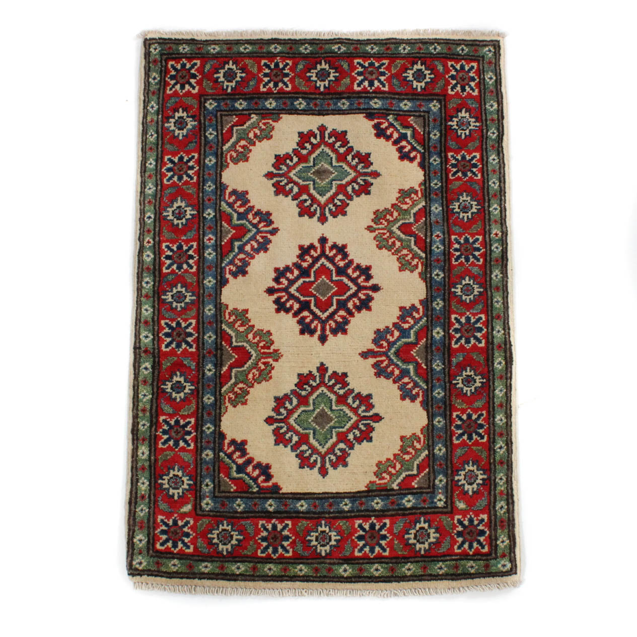 2' x 3' Fine Hand-Knotted Afghani Caucasian Kazak Rug