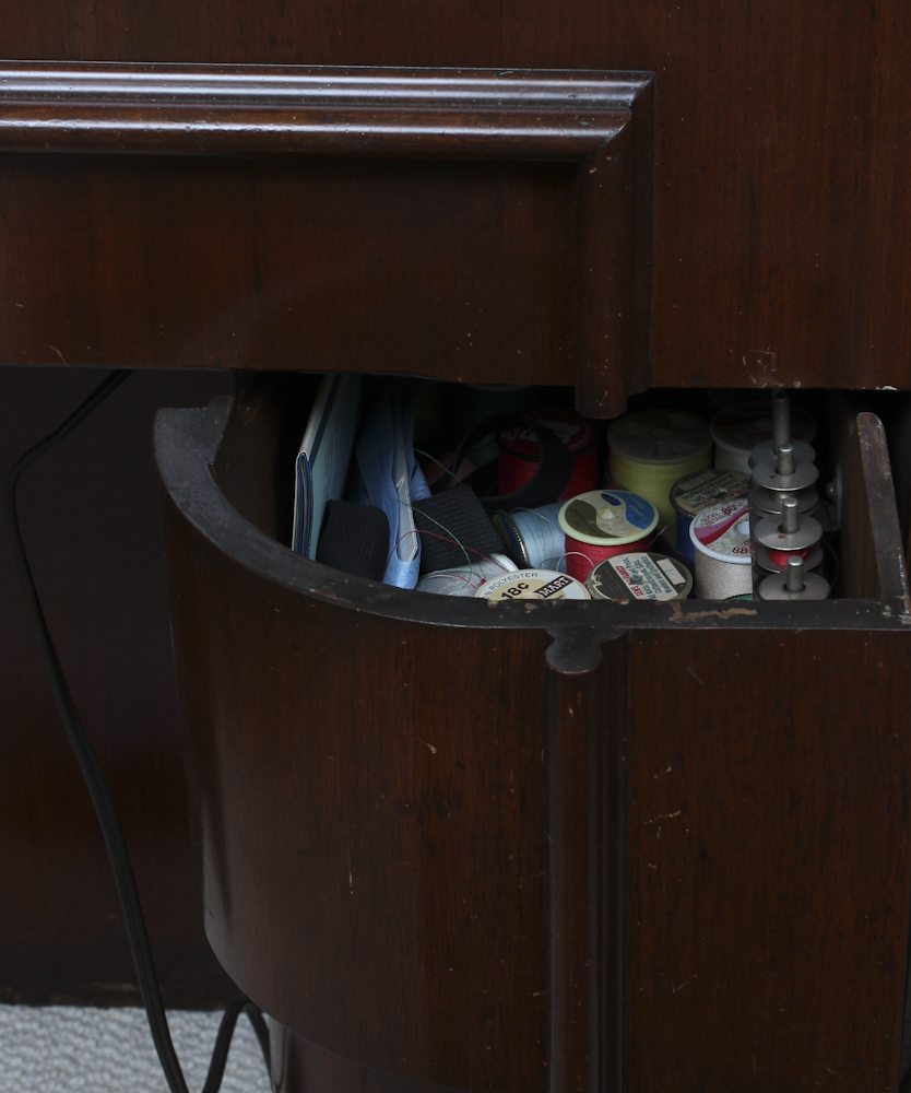 Art Deco Era Sewing Machine Table with a Pink Singer 401 A Machine