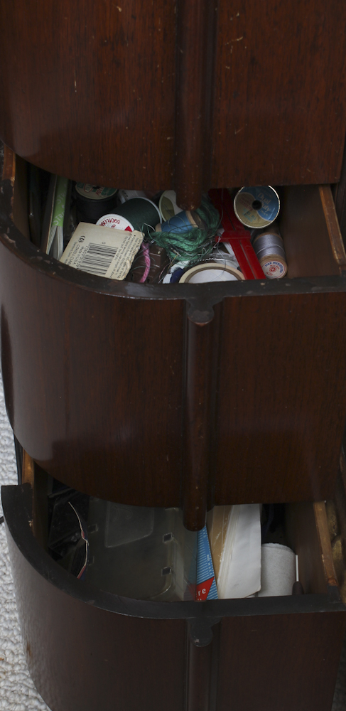 Art Deco Era Sewing Machine Table with a Pink Singer 401 A Machine