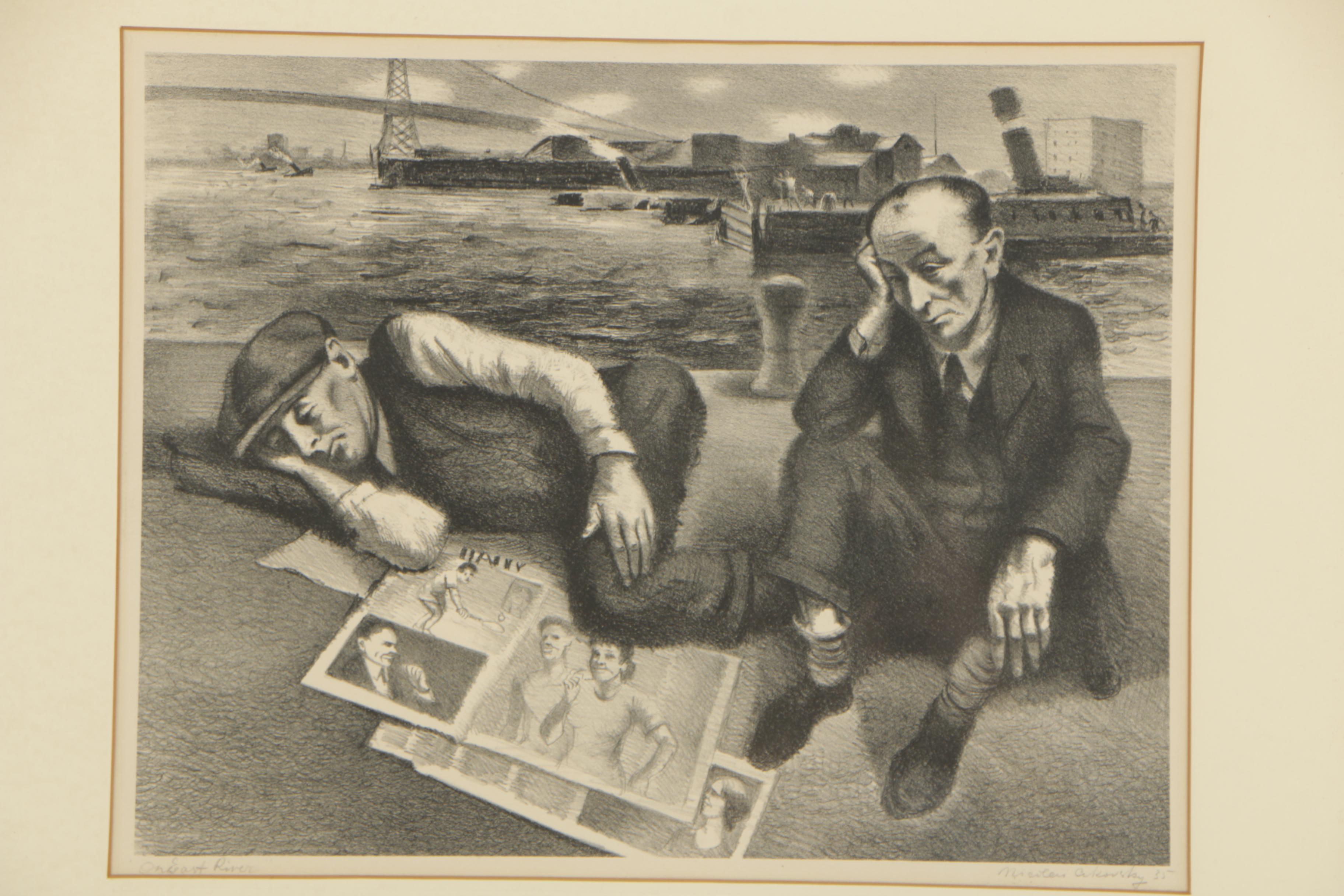 Nicolai Cikovsky 1935 Lithograph "On the East River"