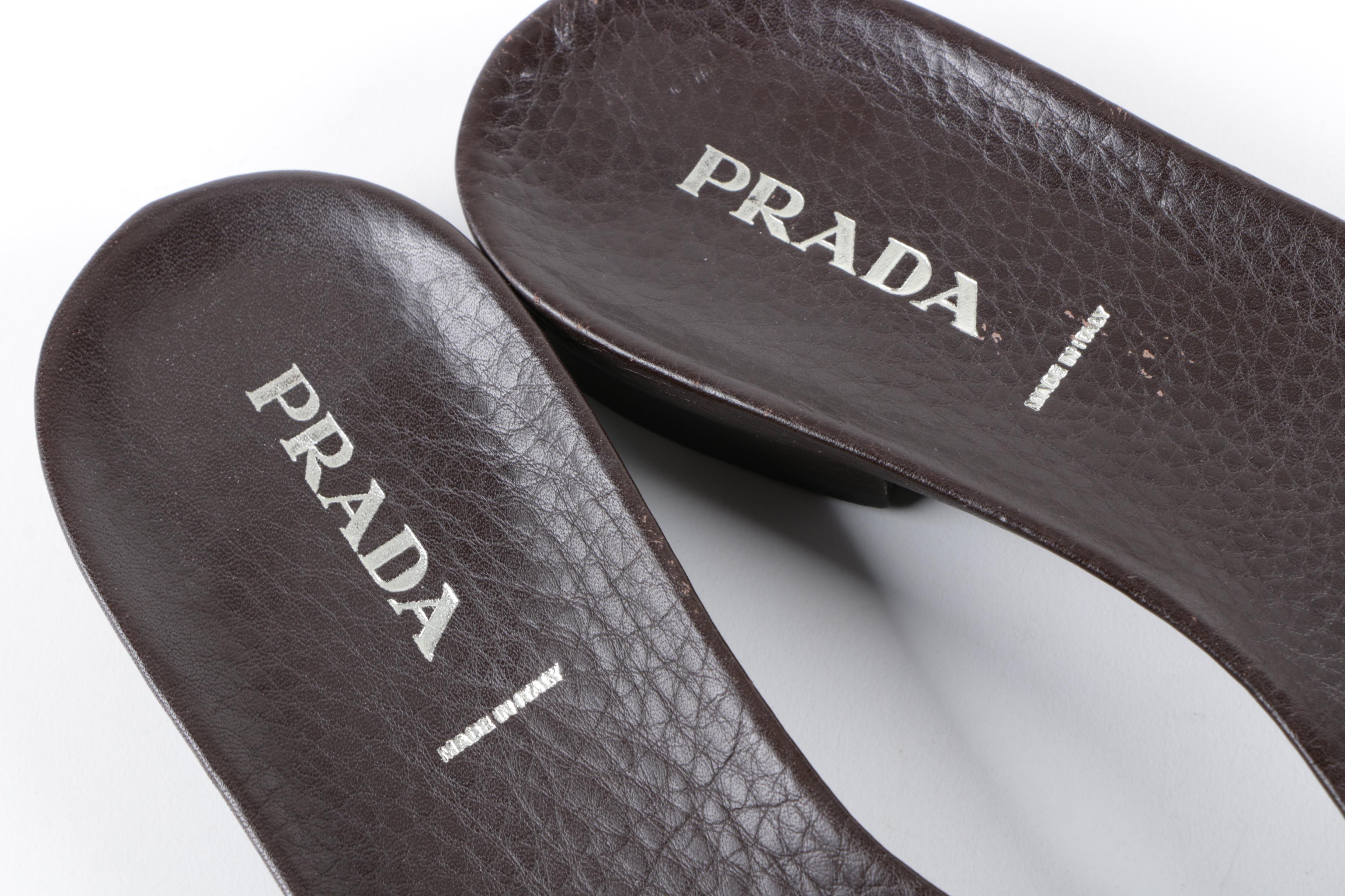 Women's Prada Brown Leather Slide Sandals, Made in Italy