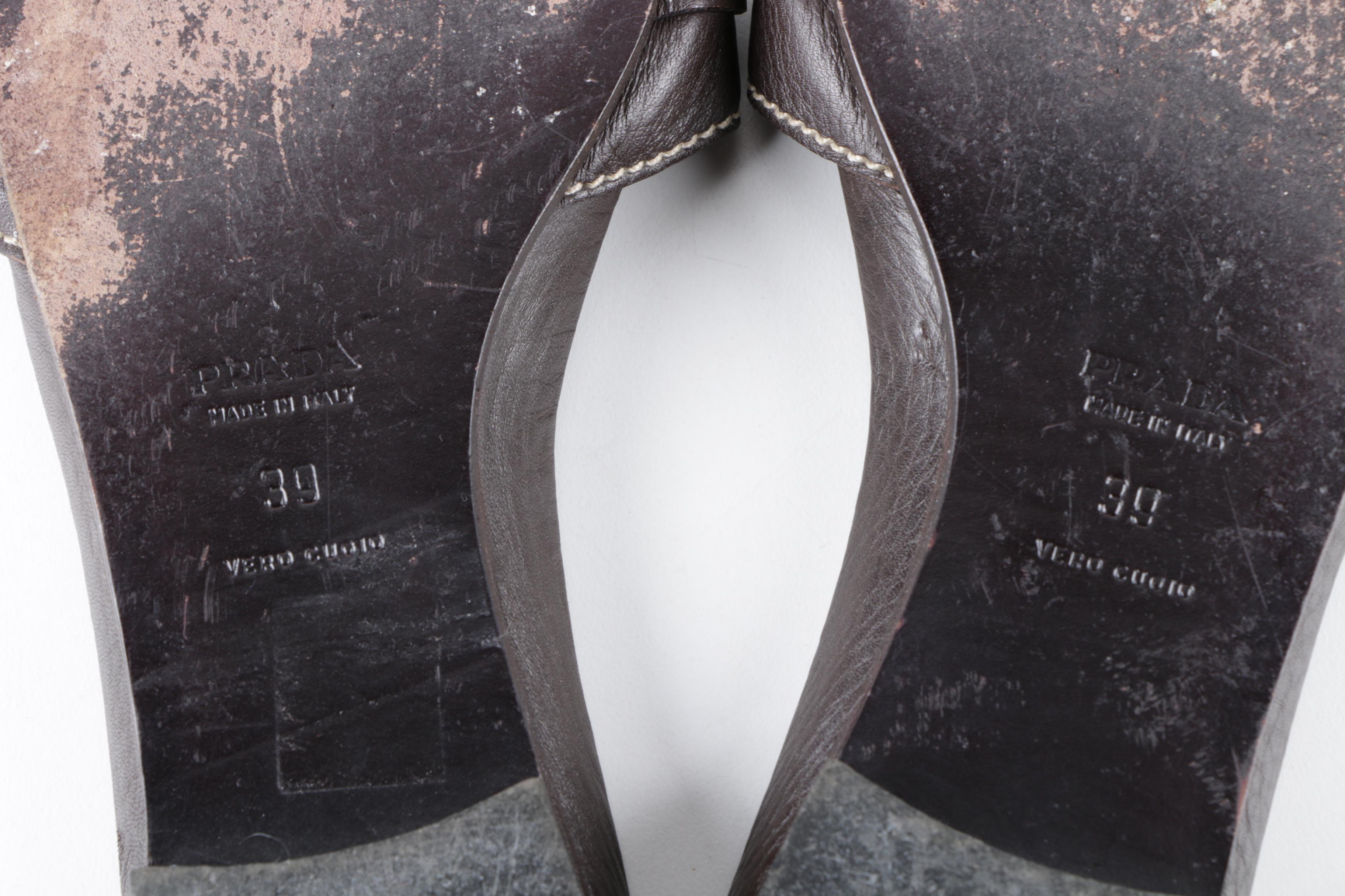 Women's Prada Brown Leather Slide Sandals, Made in Italy