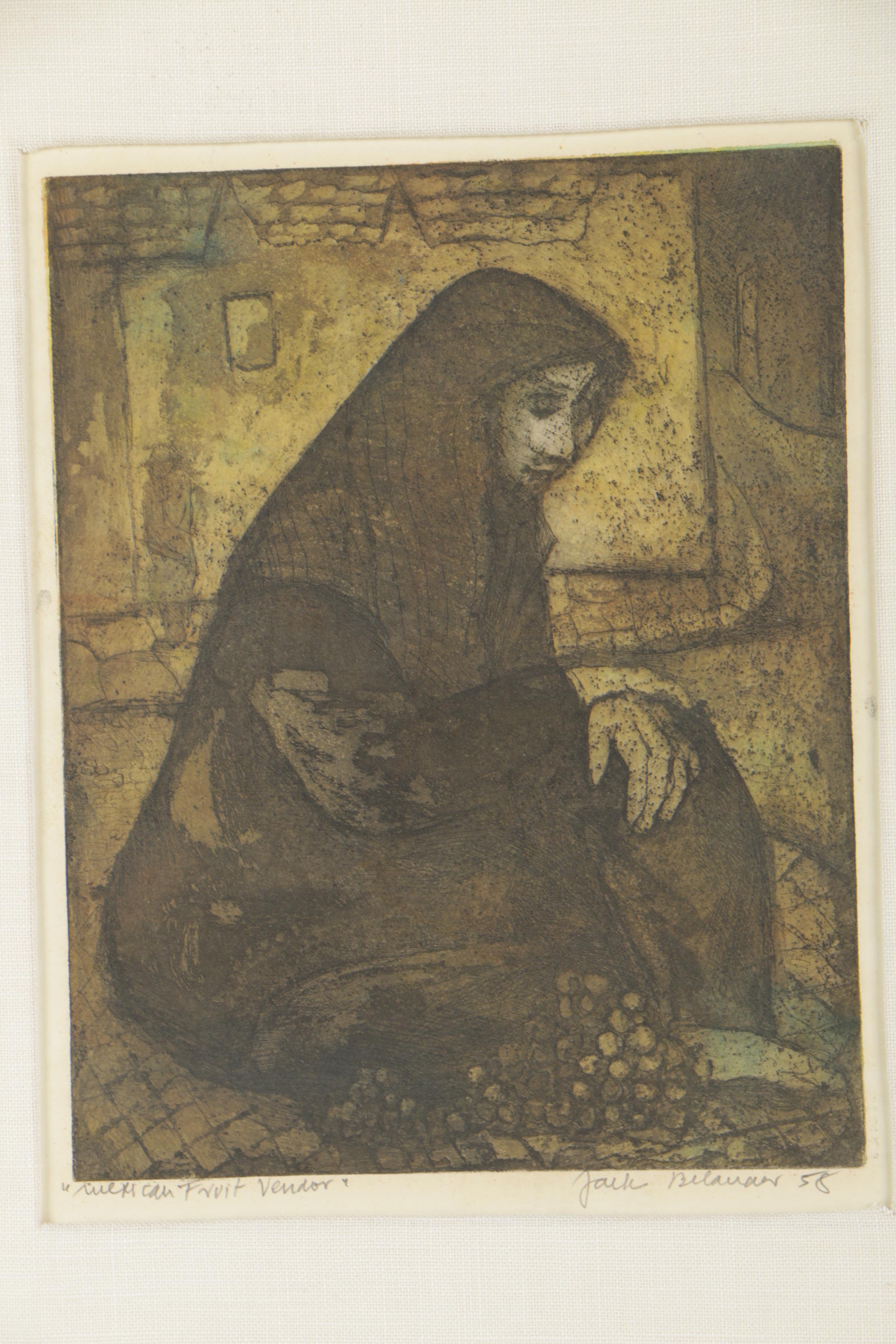 Jack Bilander Etching with Aquatint "Mexican Fruit Vendor"