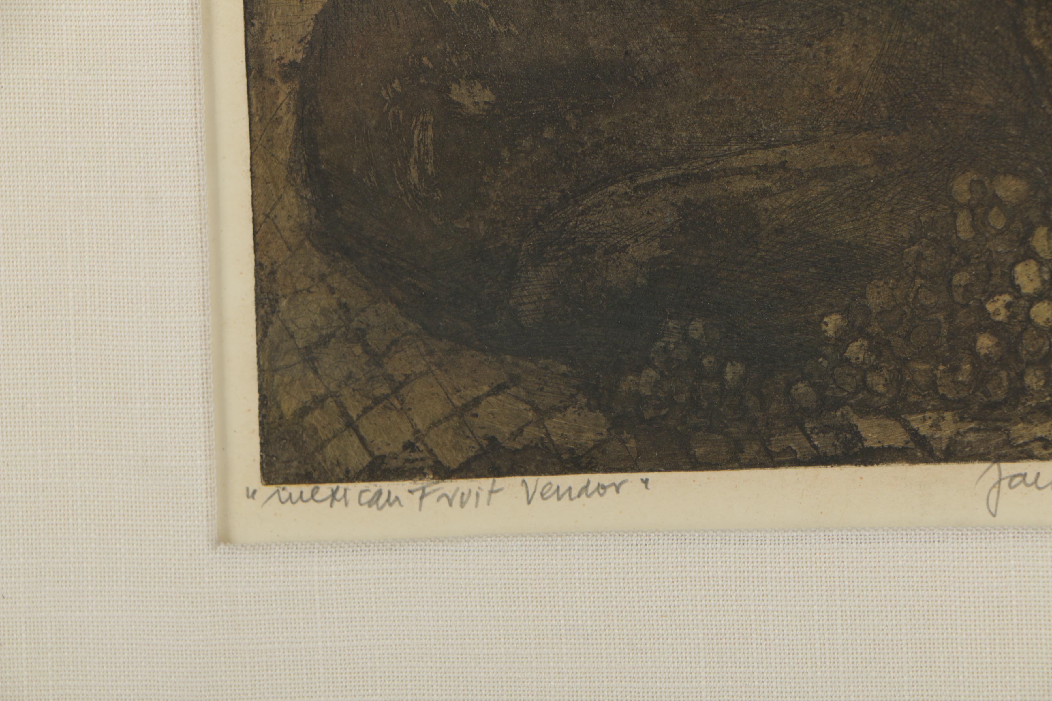 Jack Bilander Etching with Aquatint "Mexican Fruit Vendor"