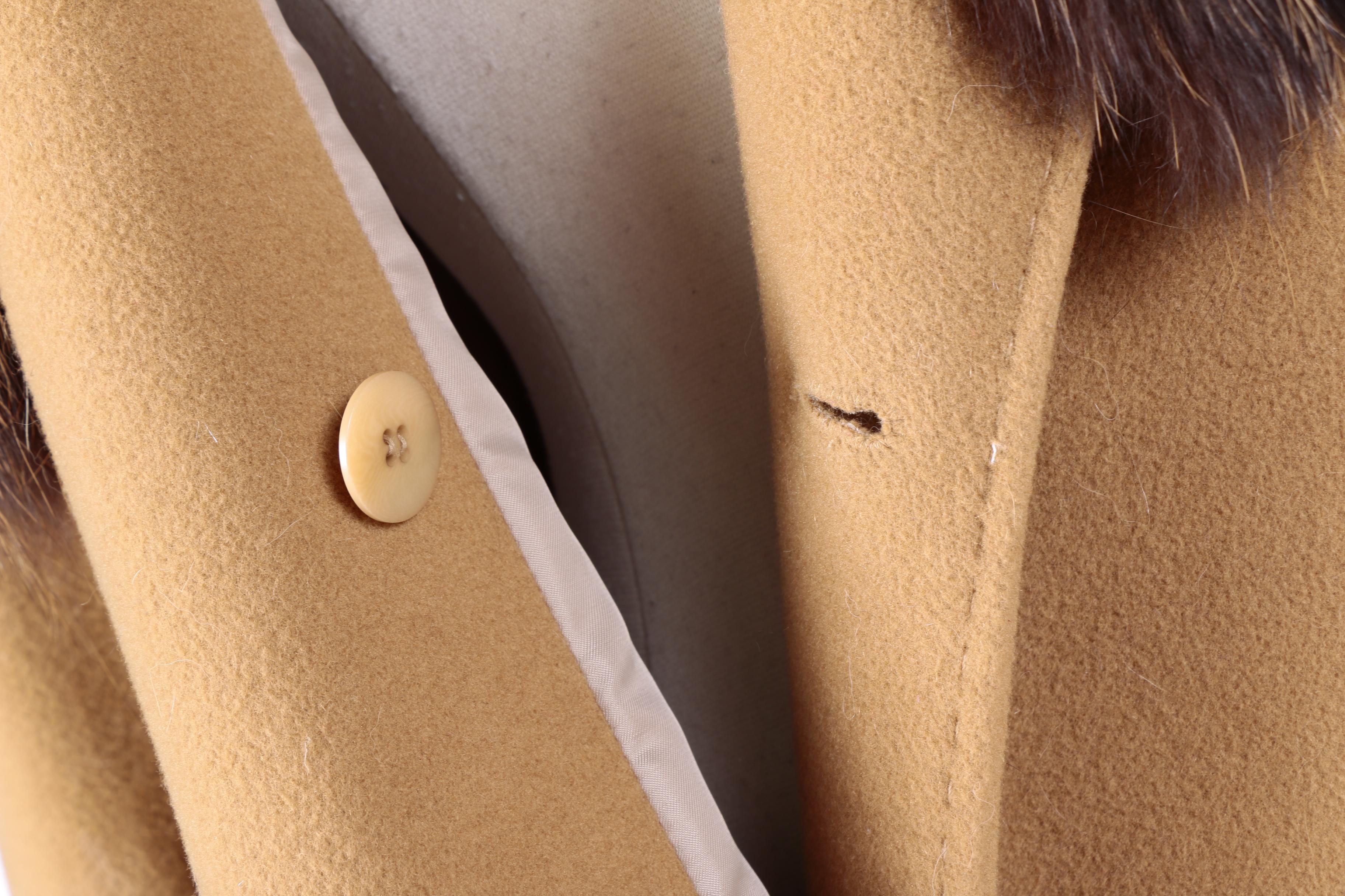 Women's Omón Wool and Cashmere Blend Belted Wrap Coat with Fox Fur Collar