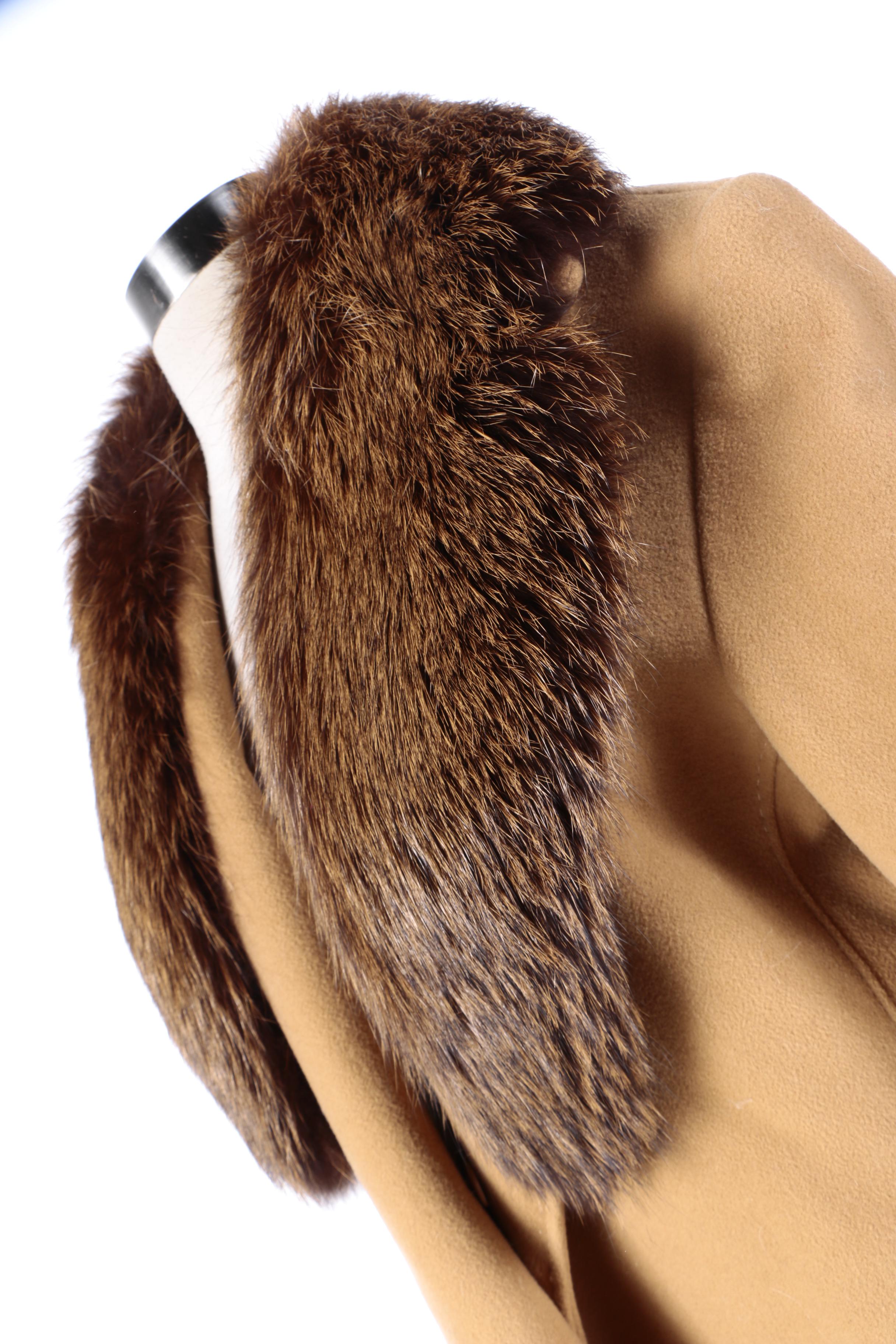 Women's Omón Wool and Cashmere Blend Belted Wrap Coat with Fox Fur Collar