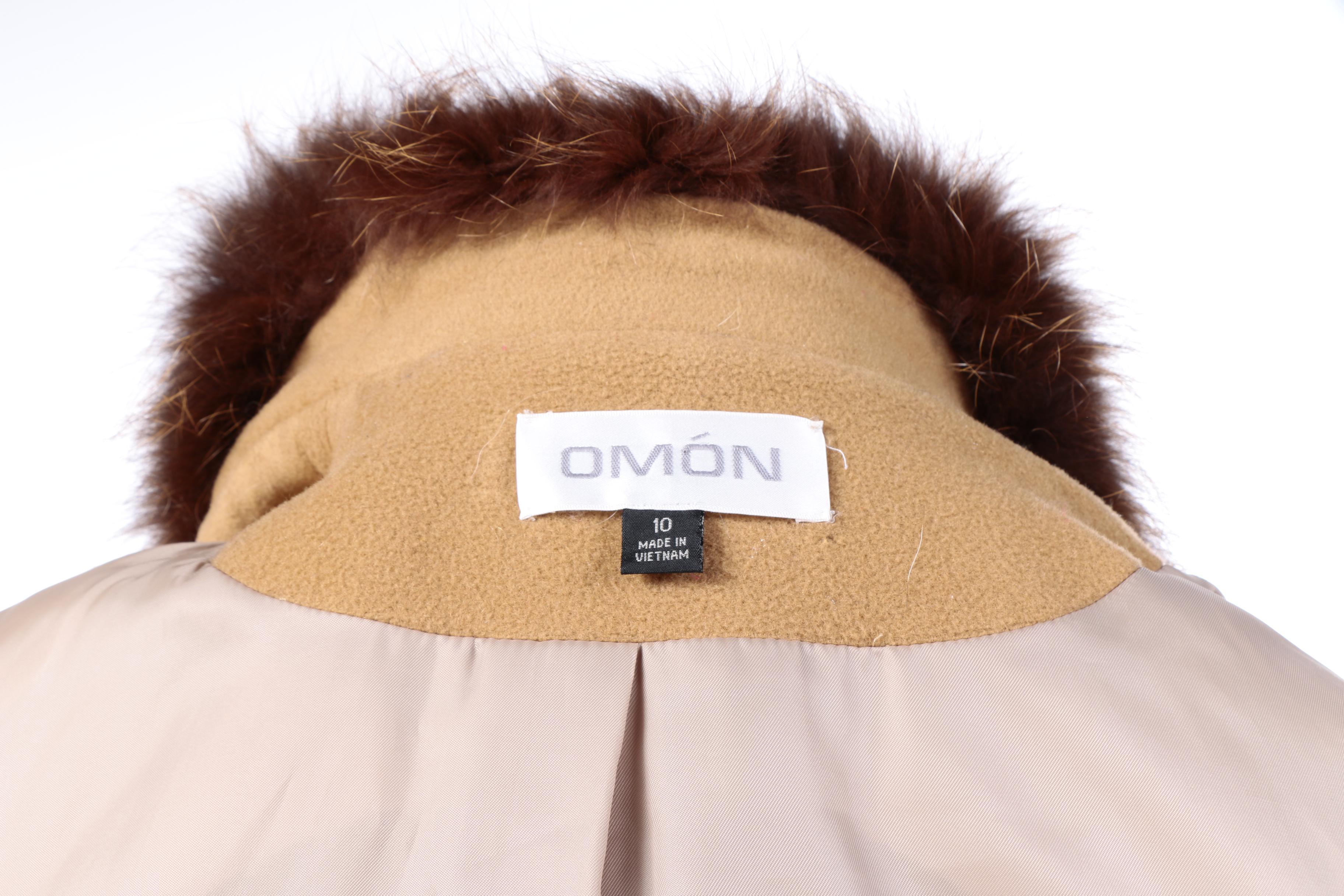 Women's Omón Wool and Cashmere Blend Belted Wrap Coat with Fox Fur Collar