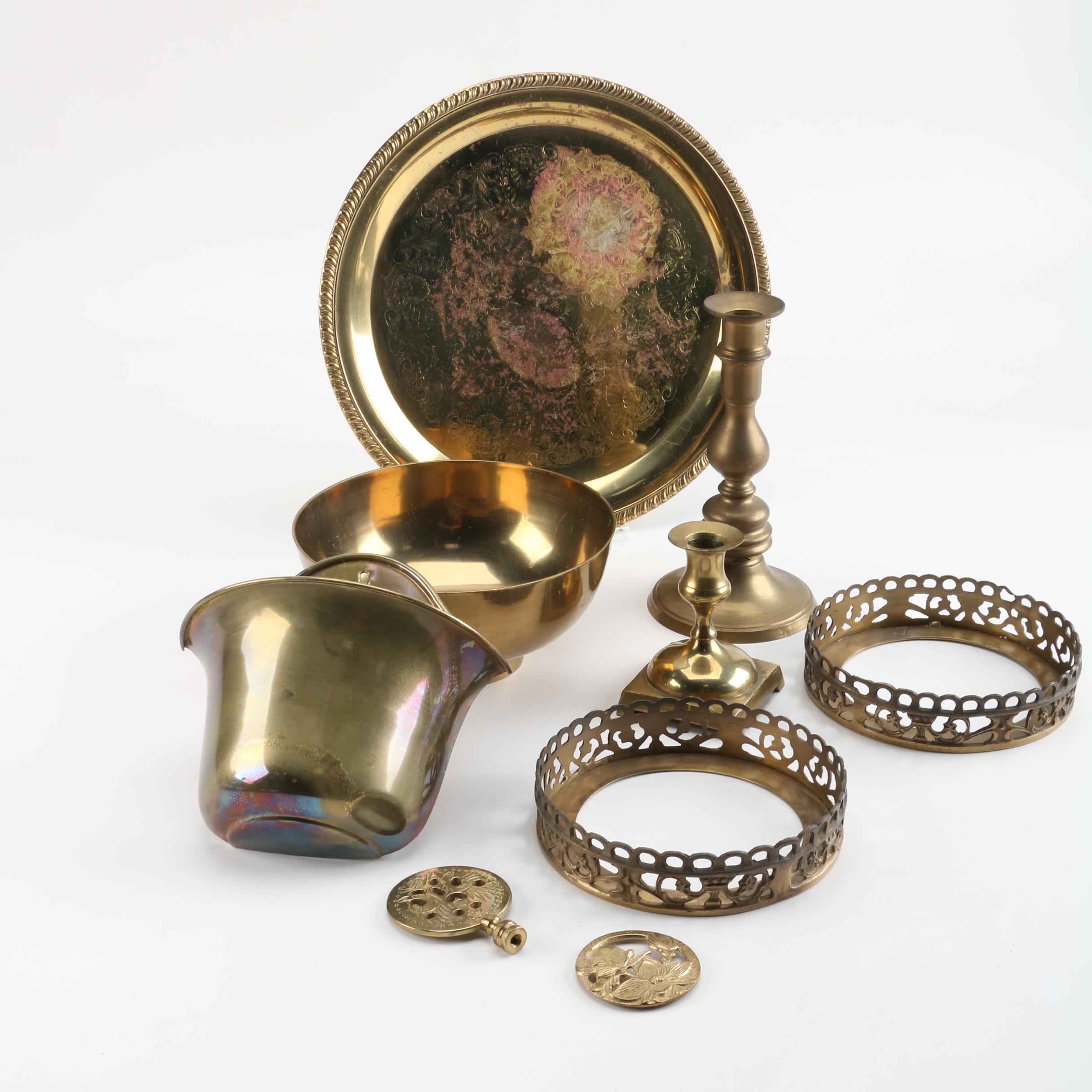 Brass Candle Holders and Decor Assortment