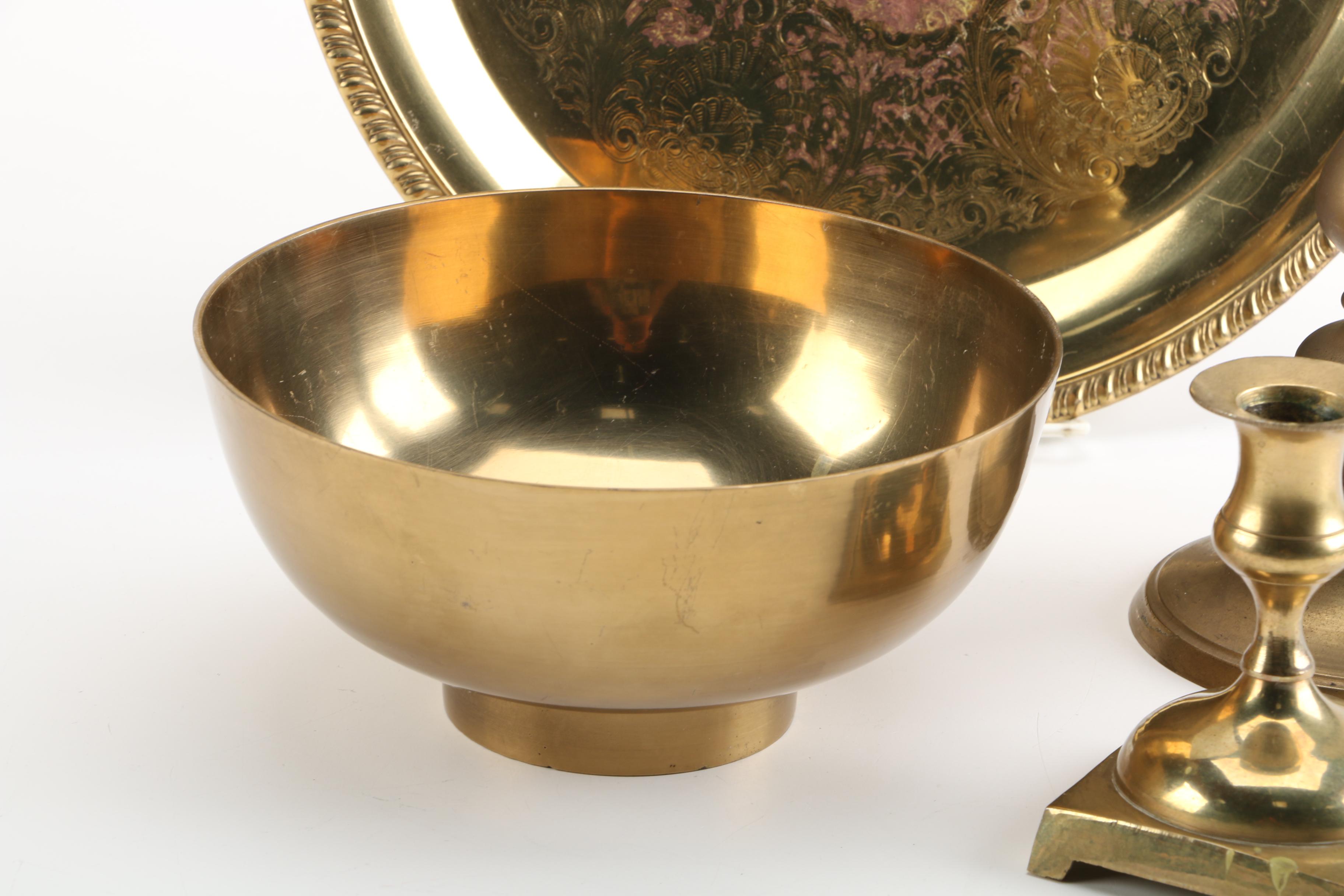 Brass Candle Holders and Decor Assortment