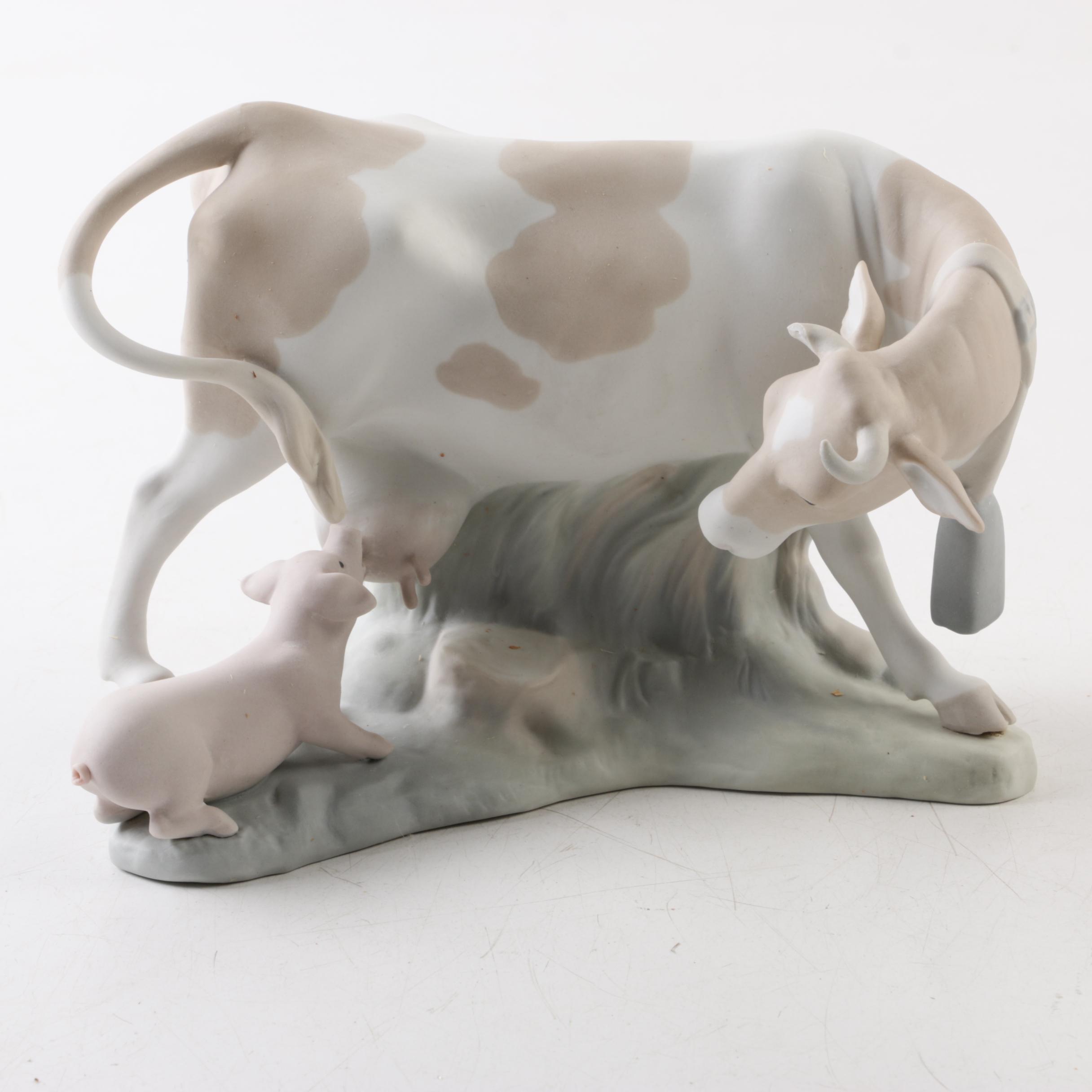 Lladró Cow with Suckling Pig Figurine