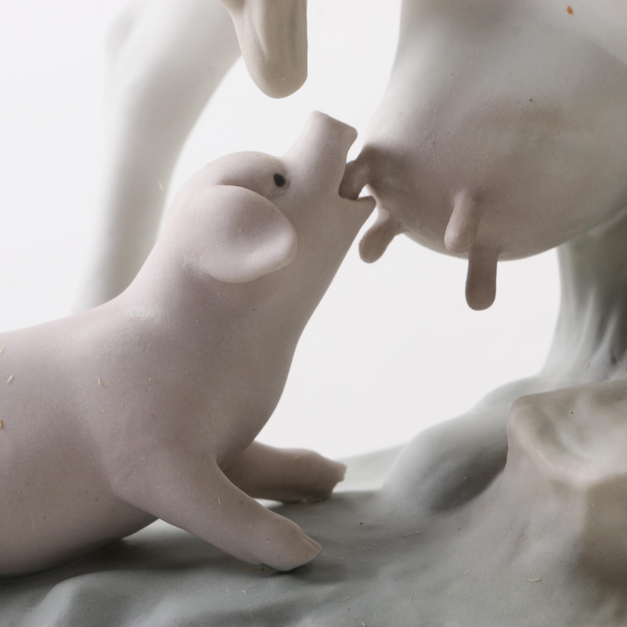 Lladró Cow with Suckling Pig Figurine