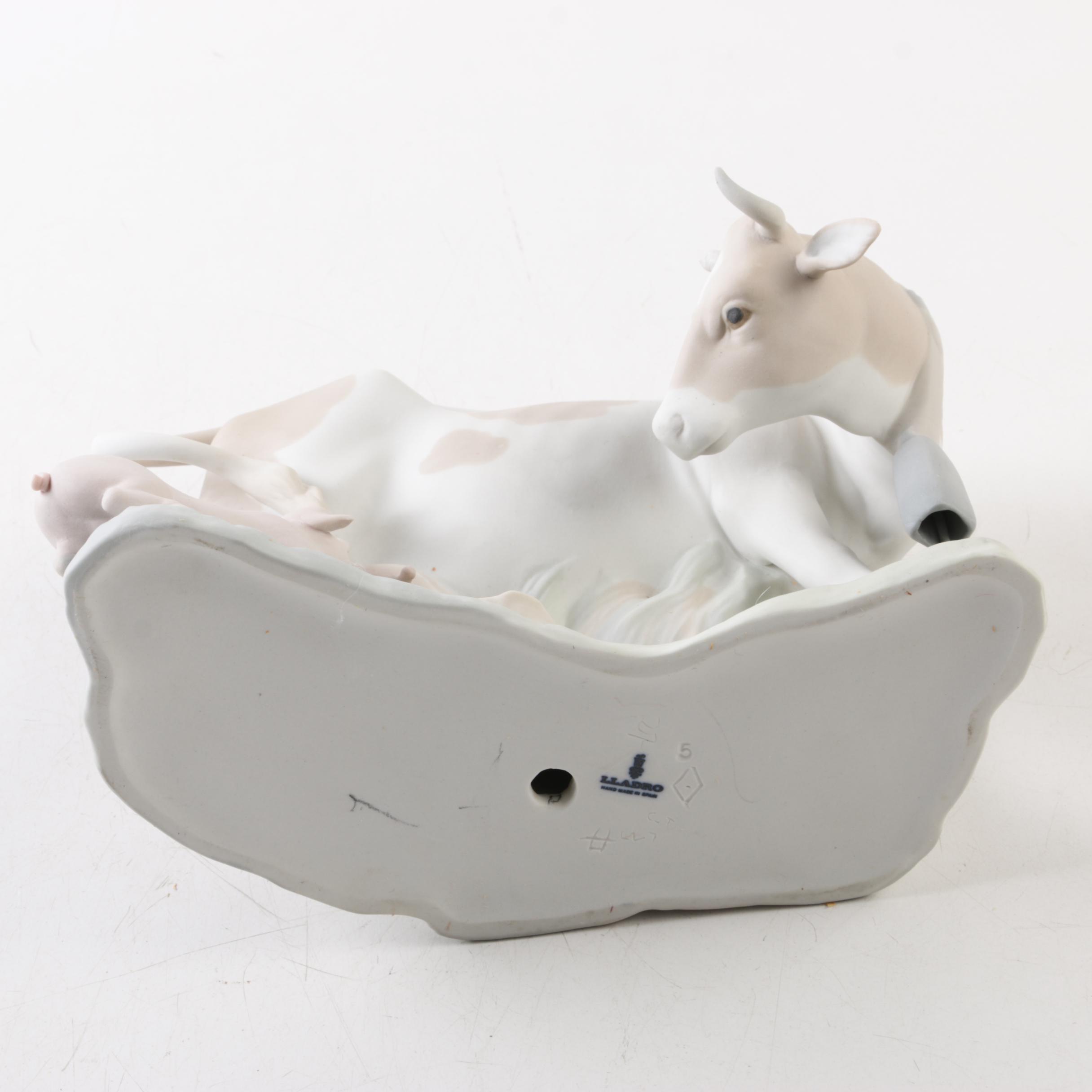 Lladró Cow with Suckling Pig Figurine