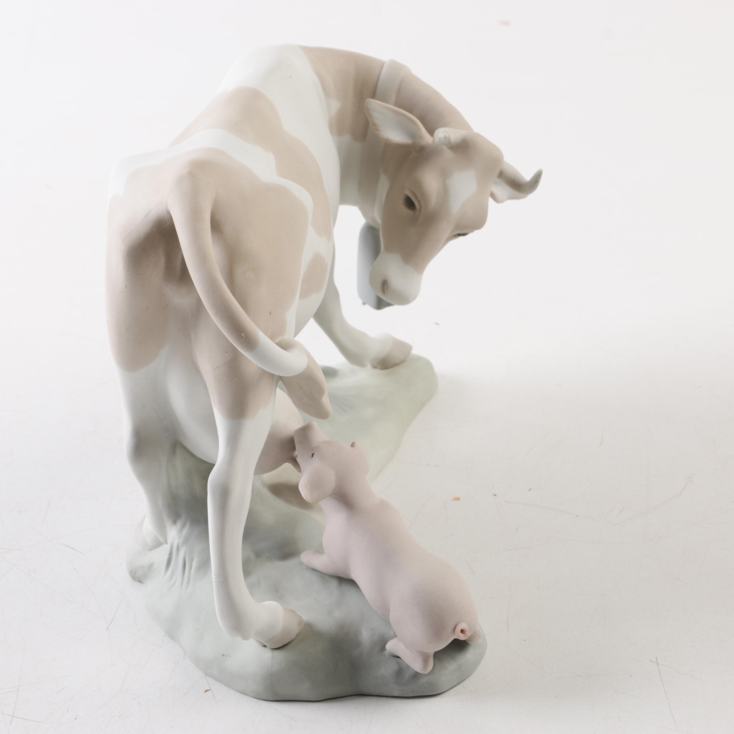 Lladró Cow with Suckling Pig Figurine
