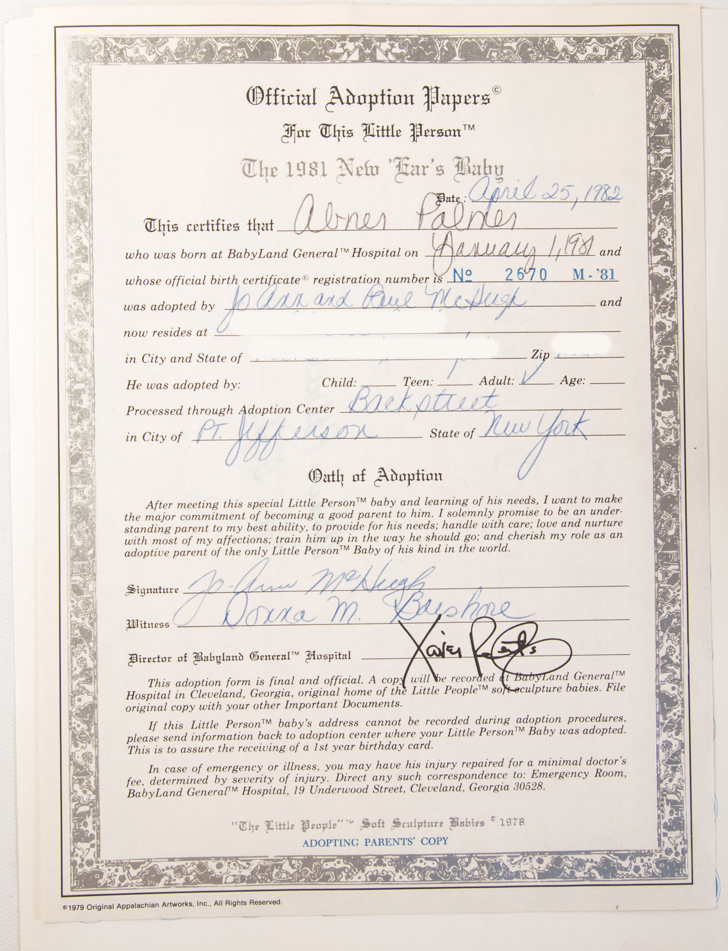 1978 Xavier Roberts "The Little People" Soft Sculpture Doll