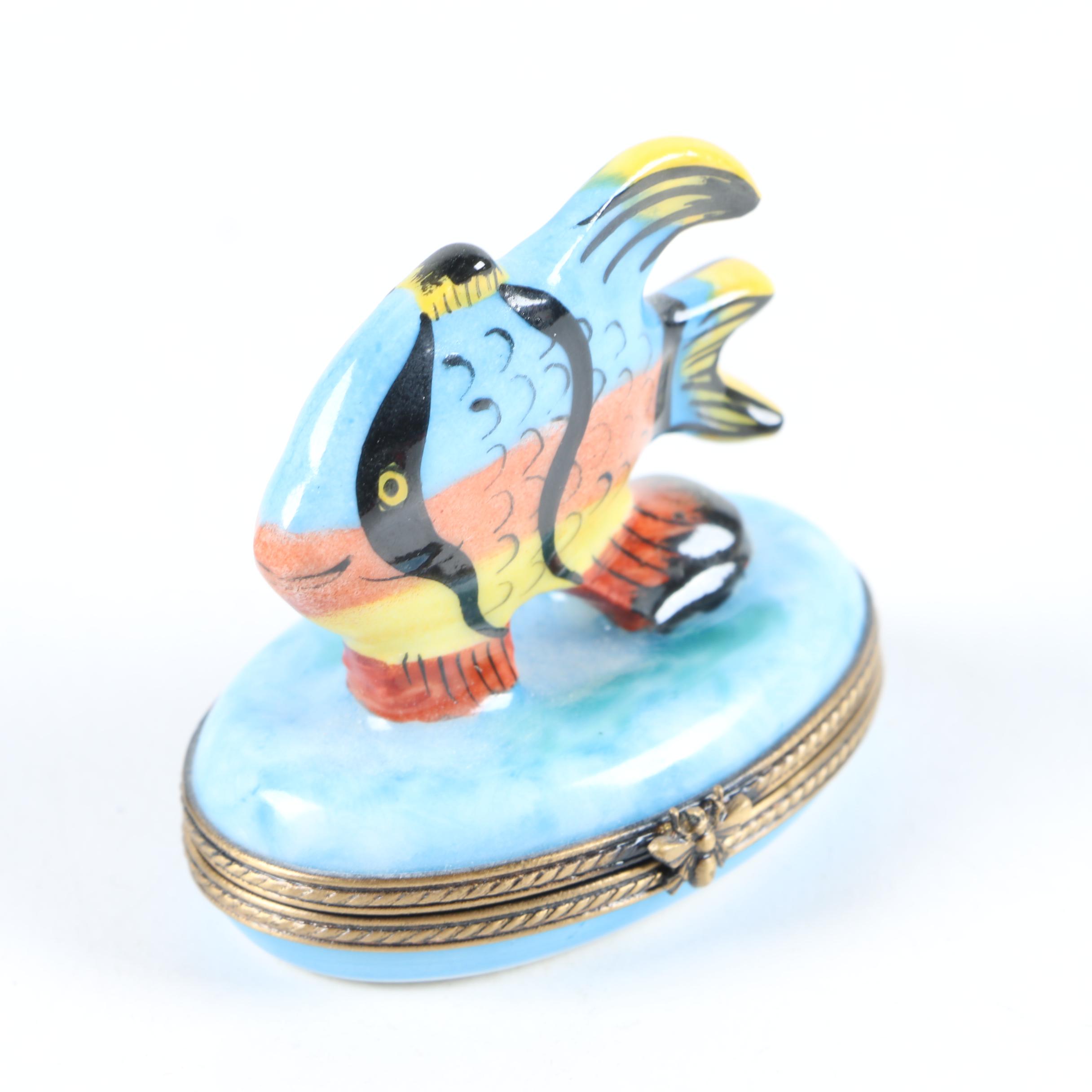 Limoges Hand-Painted Porcelain Trinket Box with Fish Motif