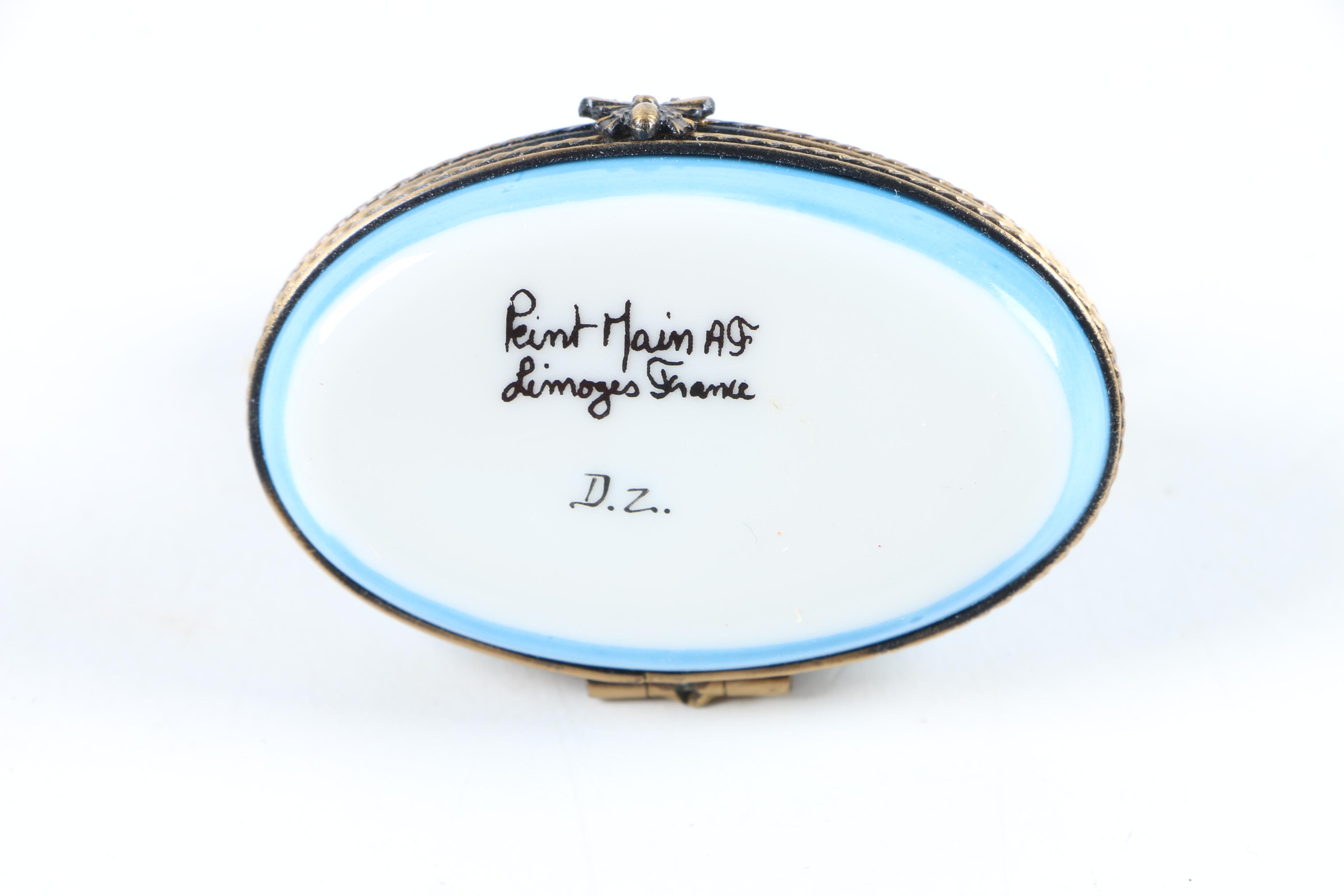 Limoges Hand-Painted Porcelain Trinket Box with Fish Motif