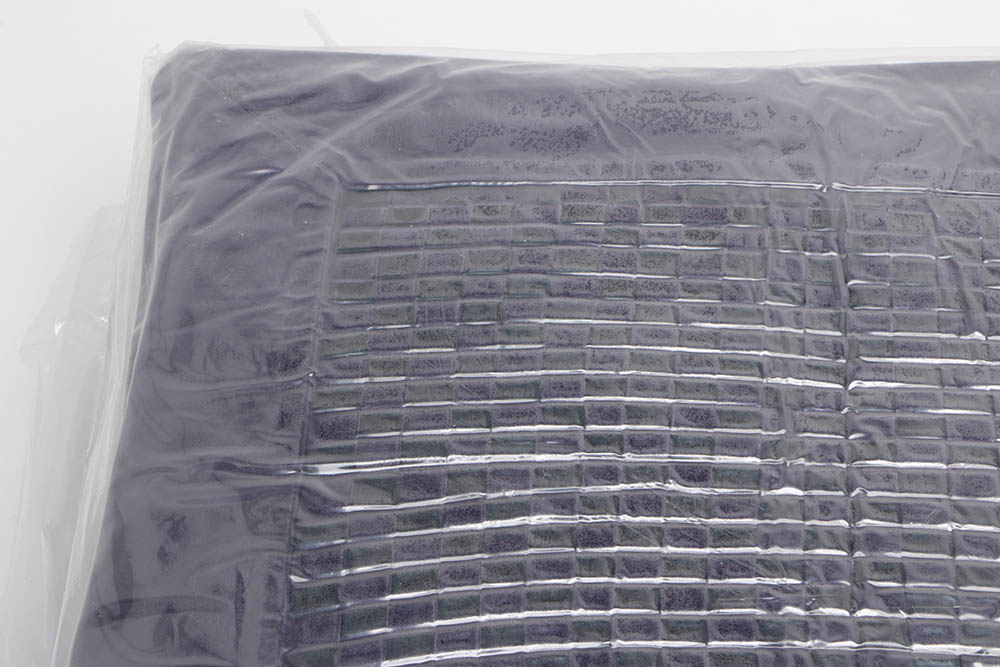 Five Flambro Imports Purple Leather Pillows with Weave Motif Panels