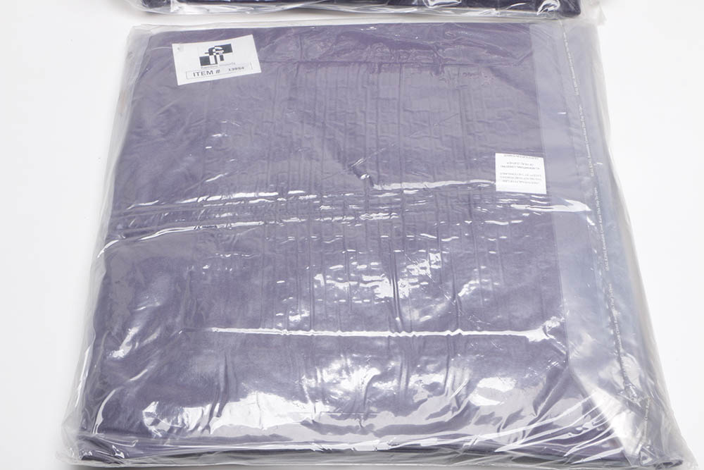 Five Flambro Imports Purple Leather Pillows with Weave Motif Panels