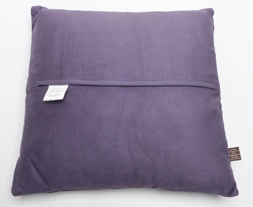 Five Flambro Imports Purple Leather Pillows with Weave Motif Panels