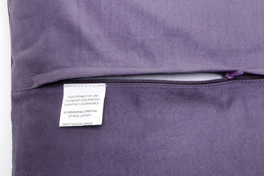 Five Flambro Imports Purple Leather Pillows with Weave Motif Panels